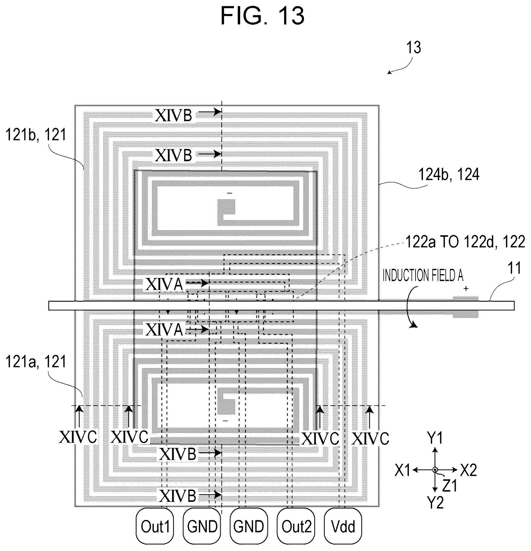 Patent US12320869 Figure 13 – Magnetic sensor and current sensor including magneto-resistance element