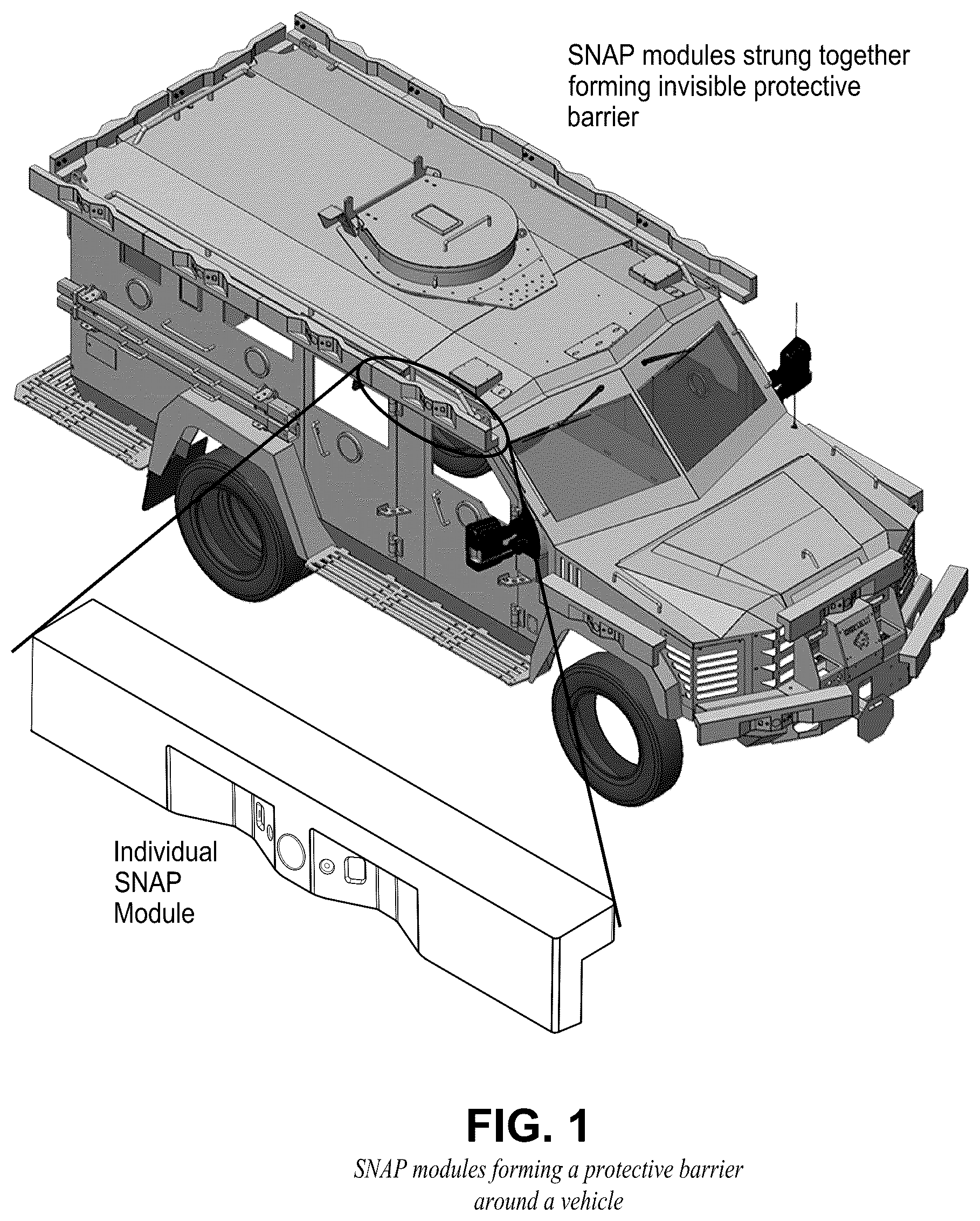 Patent US12320889 Figure 1 – Scalable networked active protection (SNAP)
