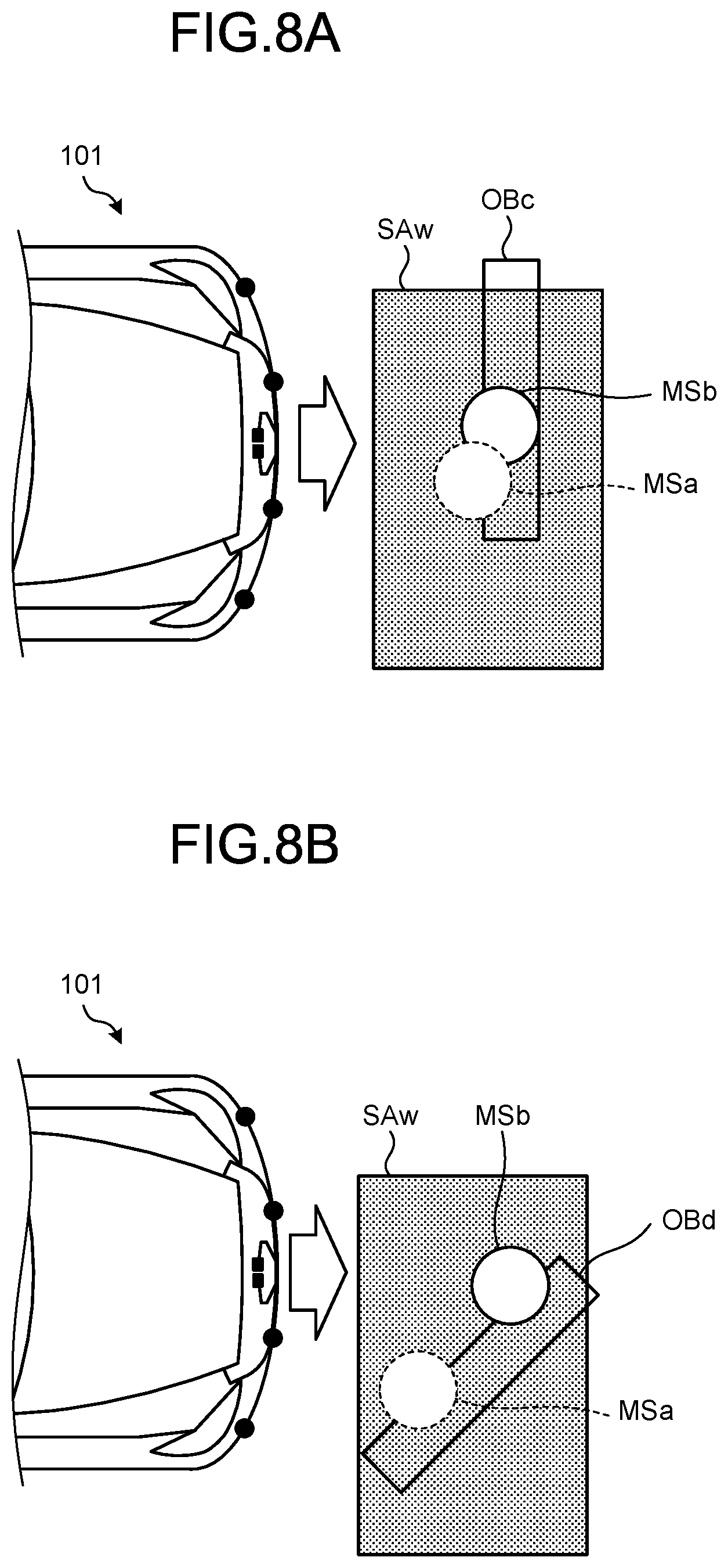 Patent US12320894 Figure 8 – Vehicle and obstacle detection device