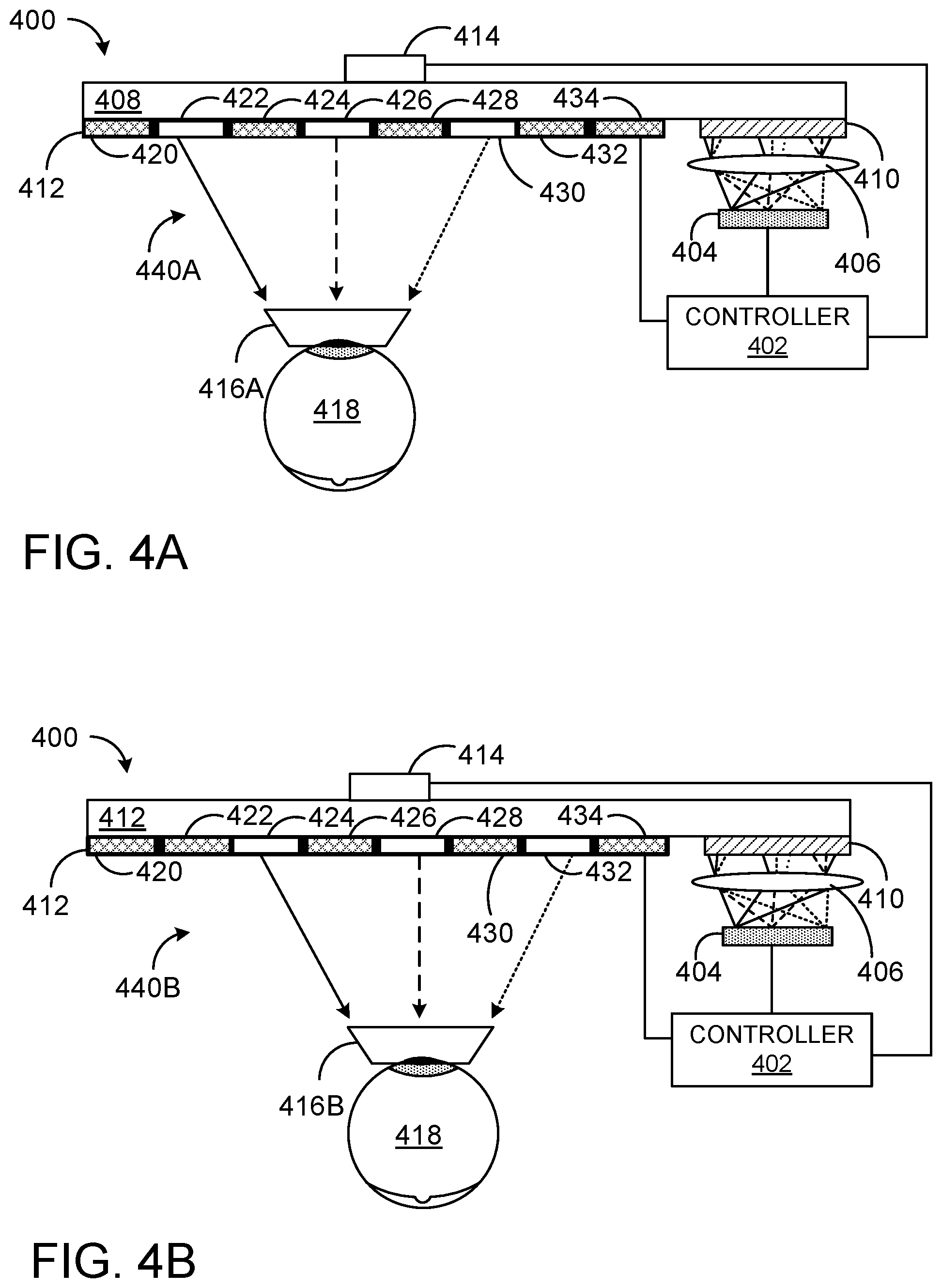 Patent US12320973 Figure 4 – Dynamic control of waveguide eye box