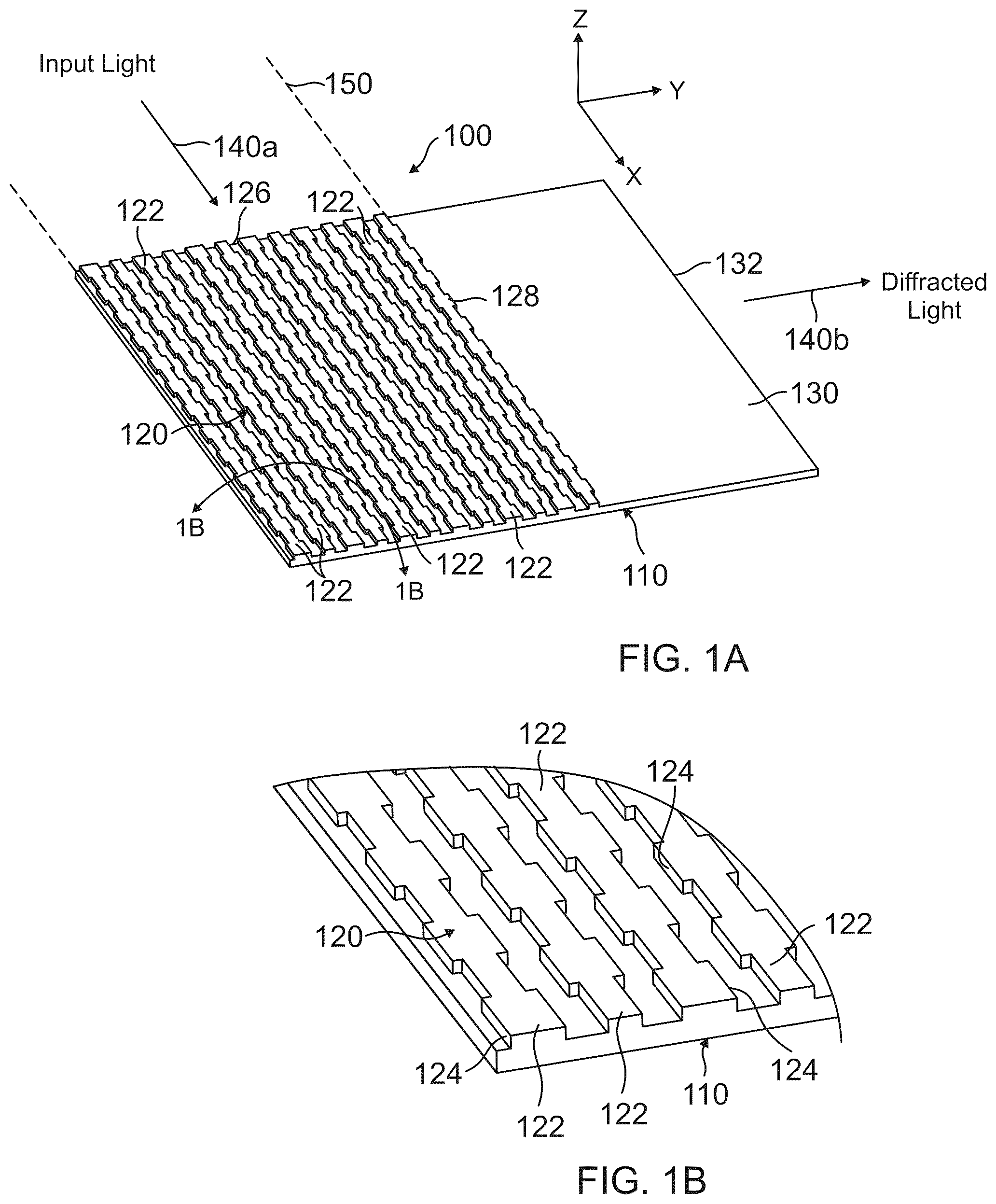 Patent US12321011 Figure 1 – Turning grating device for emission of arbitrary optical beam profiles from waveguides into two-dimensional space