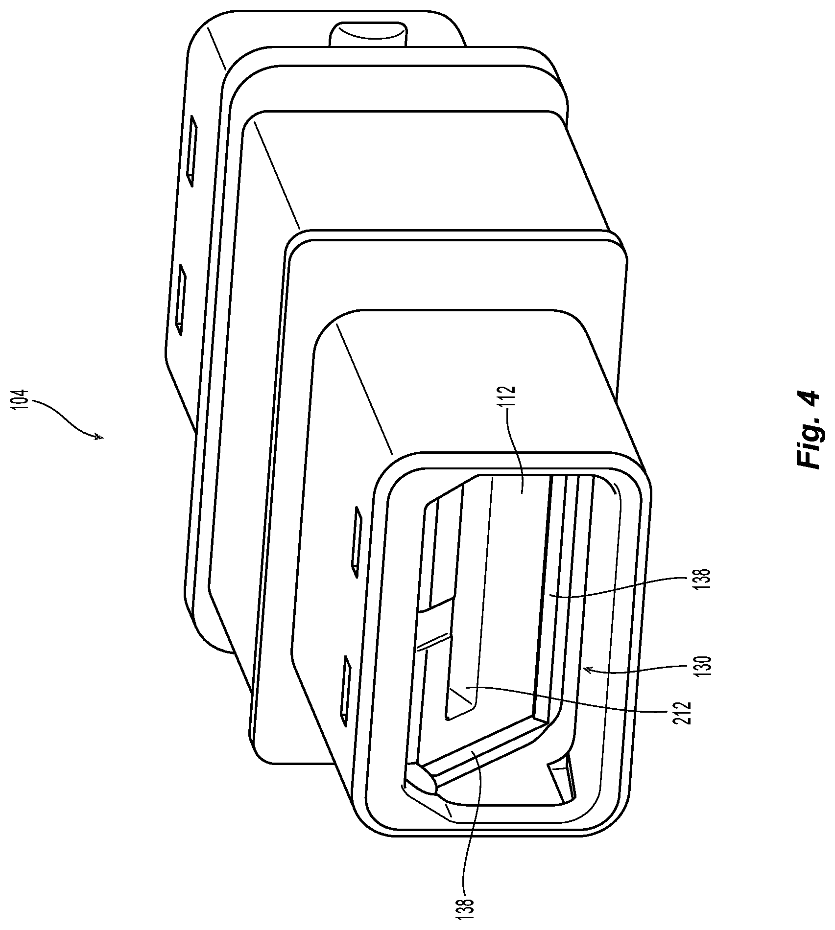 Patent US12321019 Figure 4 – Dual interlocking shutter system for a fiber optic connector and adapter
