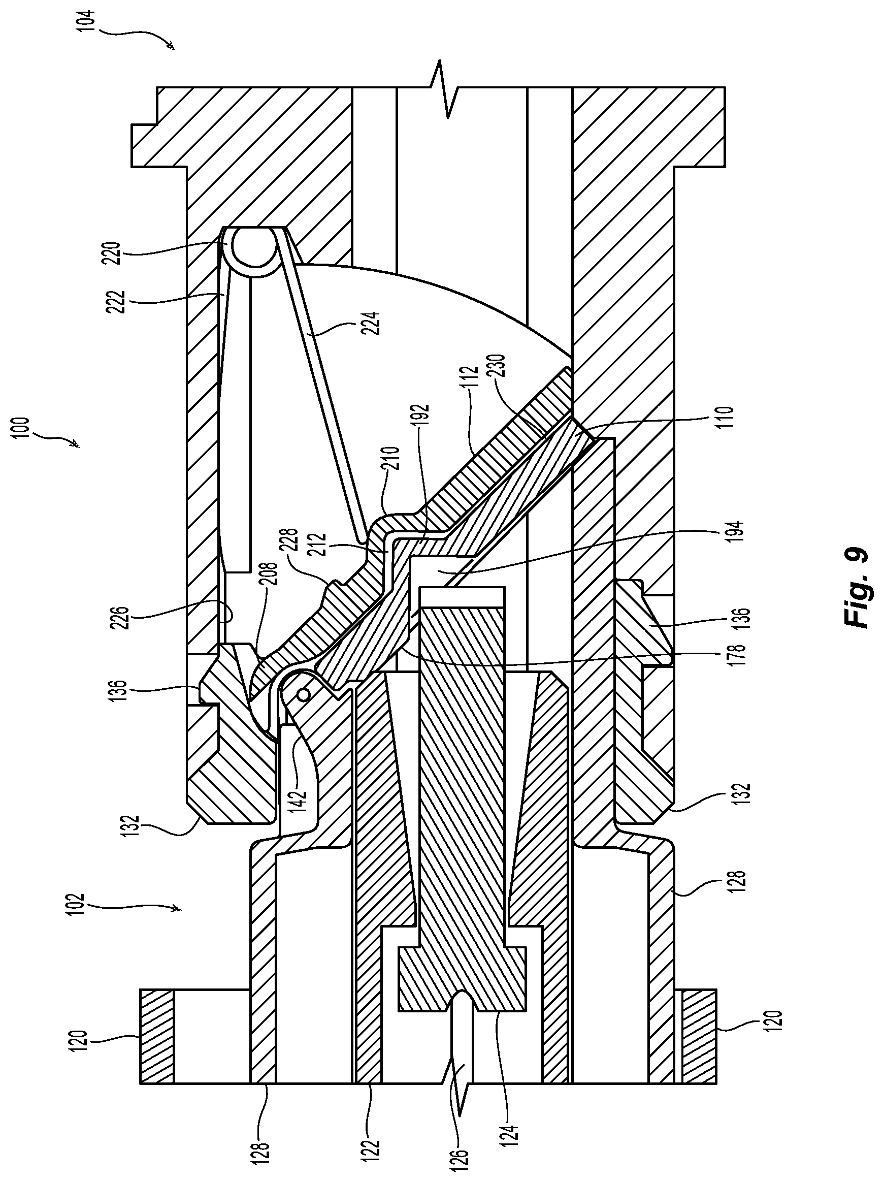 Patent US12321019 Figure 8 – Dual interlocking shutter system for a fiber optic connector and adapter