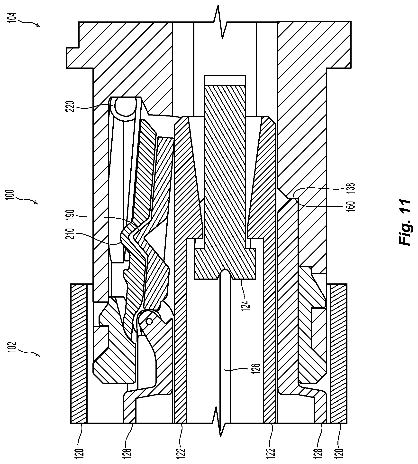 Patent US12321019 Figure 10 – Dual interlocking shutter system for a fiber optic connector and adapter