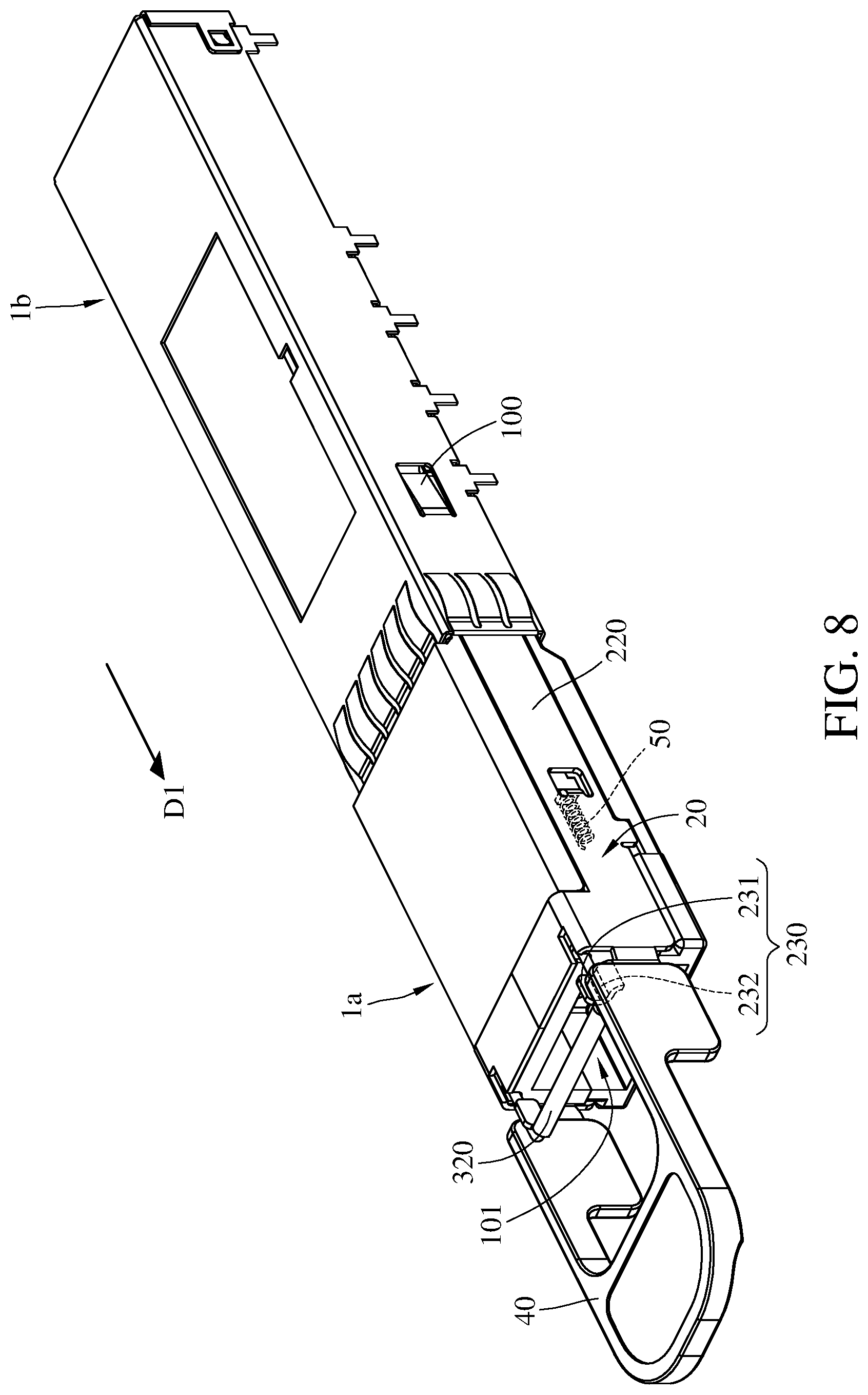 Patent US12321024 Figure 8 – Optical transceiver including latch for release prevention and optical communication assembly having the same