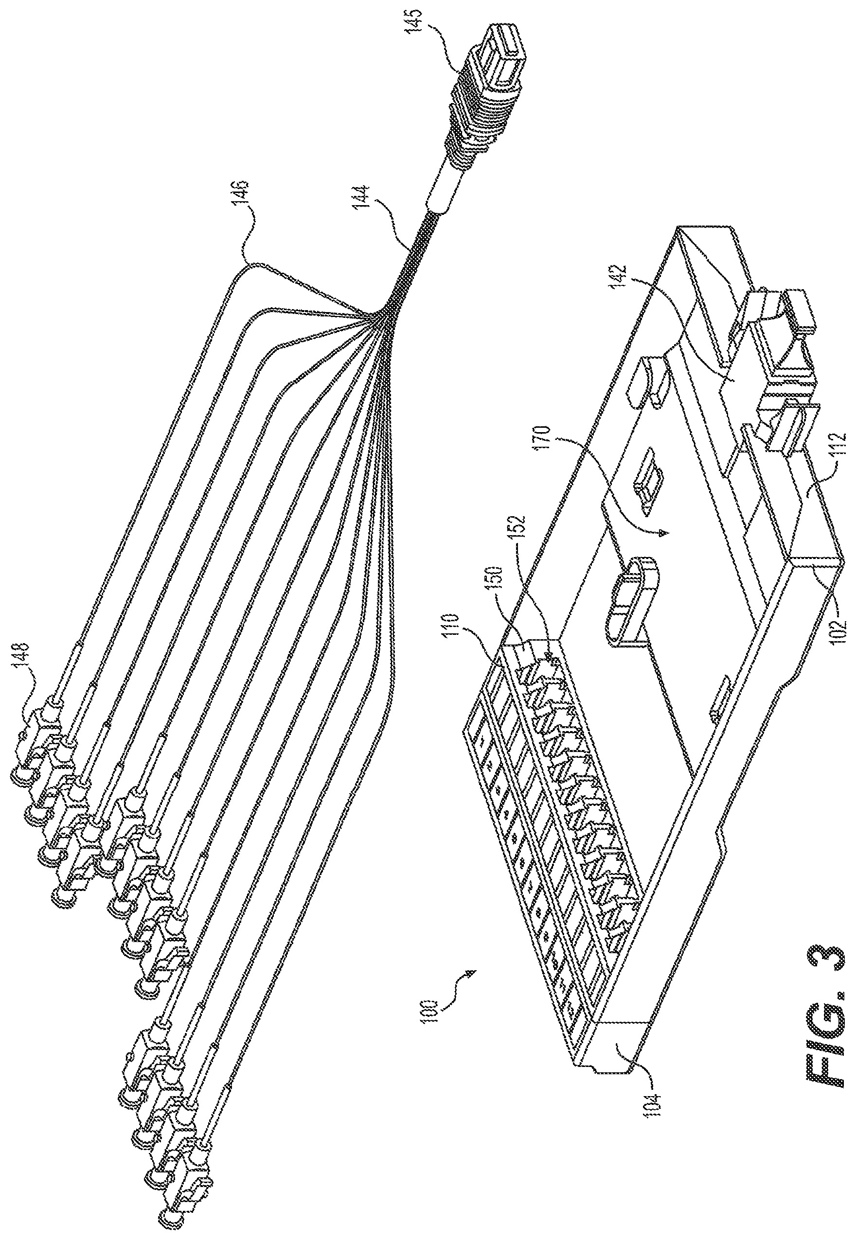 Patent US12321031 Figure 3 – Support frame for providing adapter-less connections for fiber optic cables