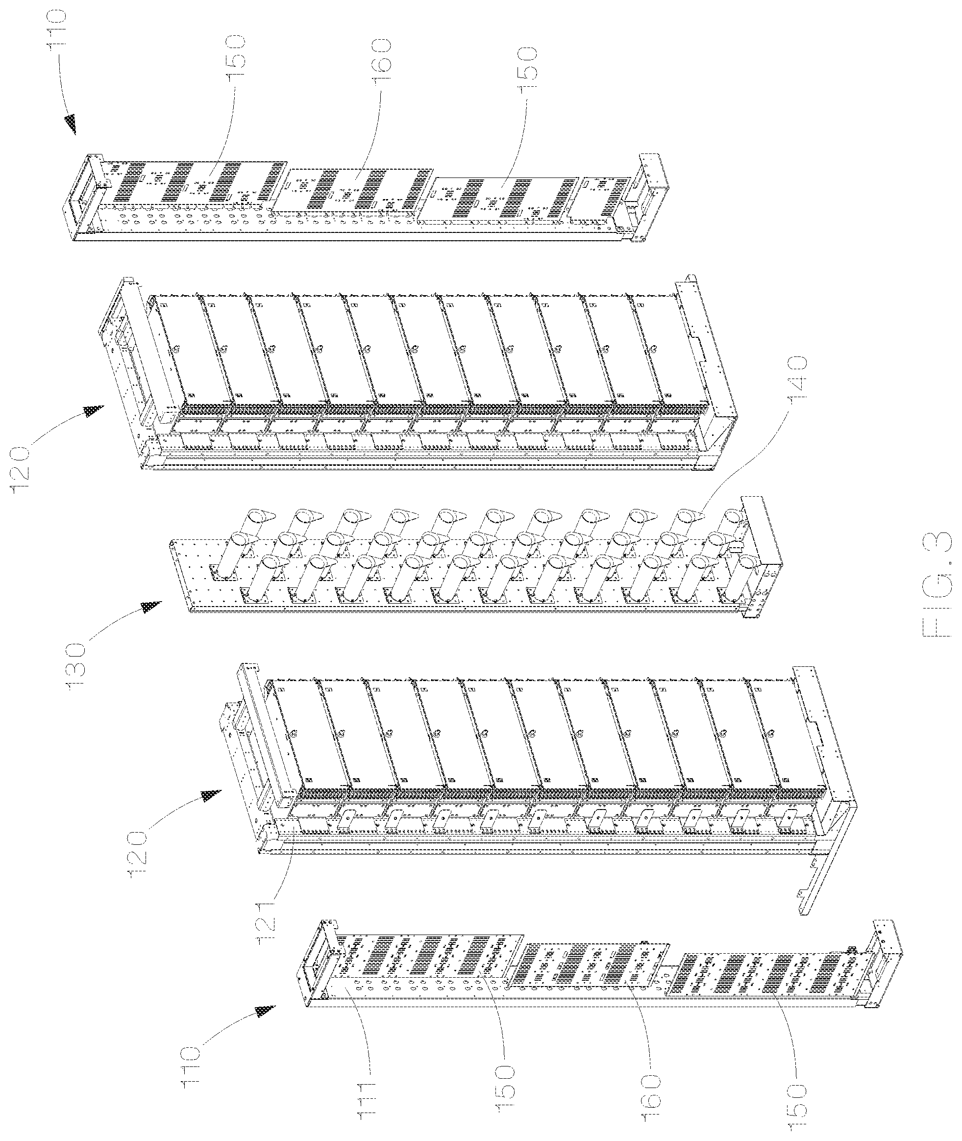 Patent US12321032 Figure 3 – Optical distribution and splice frame including cassettes