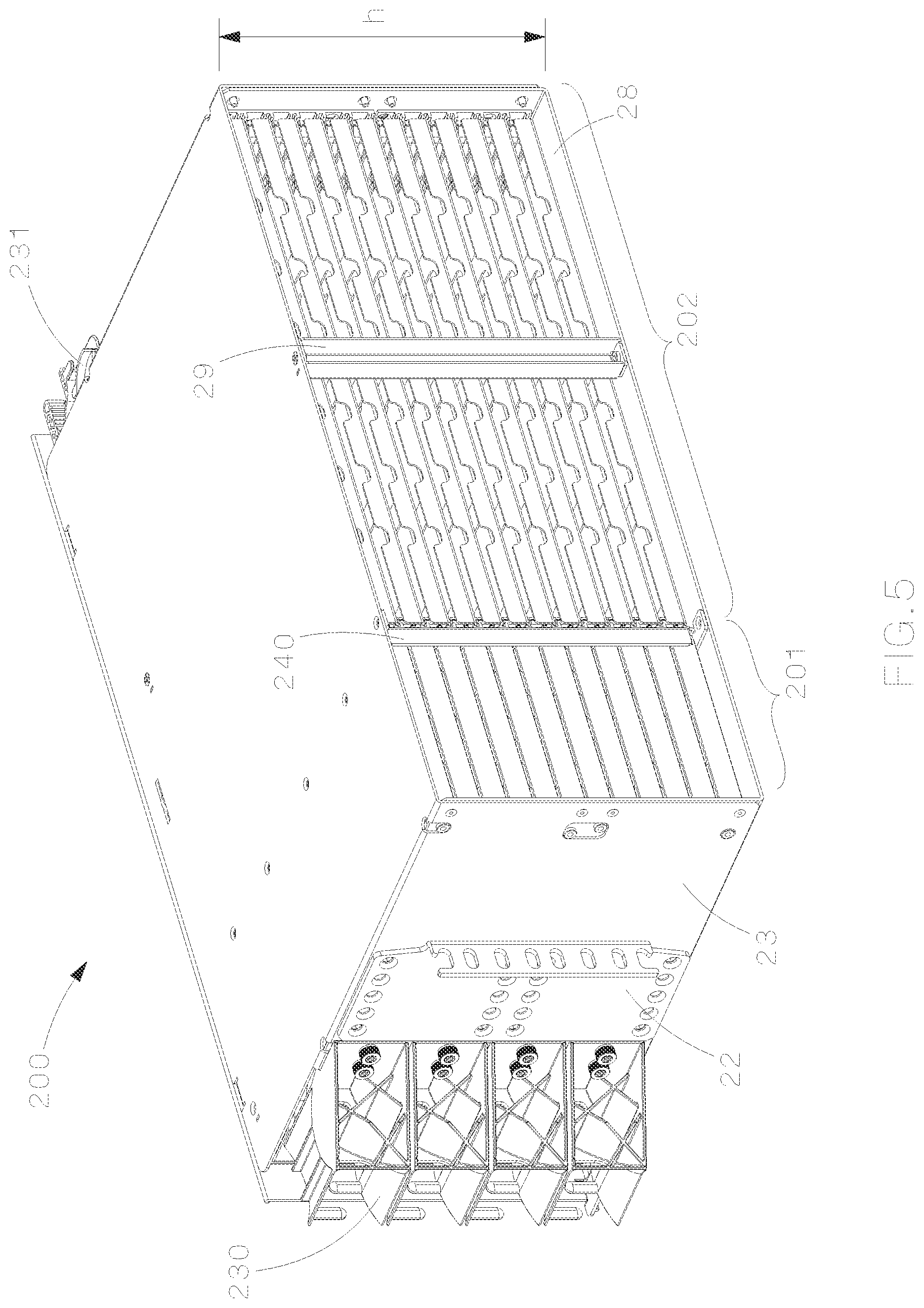 Patent US12321032 Figure 5 – Optical distribution and splice frame including cassettes