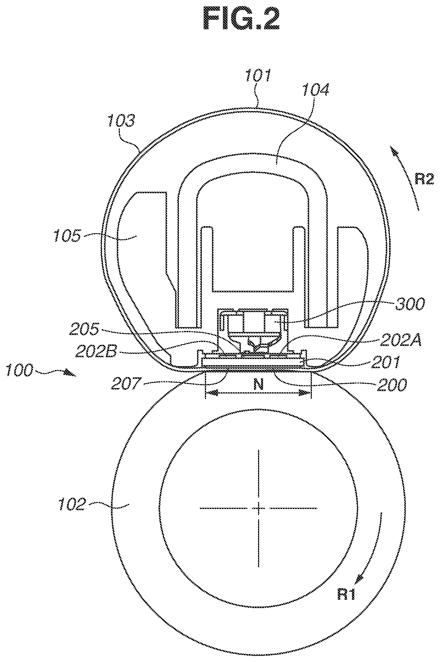 Patent US12321117 Figure 2 – Fixing device in which a power supply terminal in contact with an electrode of a heater and a power supply cable are arranged in an internal space of a film