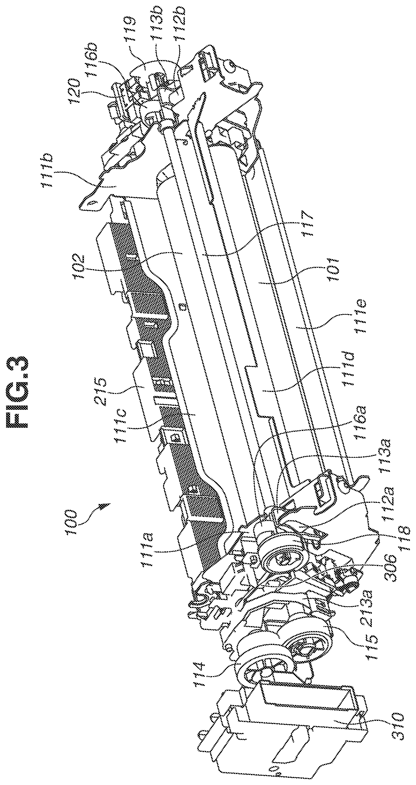 Patent US12321117 Figure 3 – Fixing device in which a power supply terminal in contact with an electrode of a heater and a power supply cable are arranged in an internal space of a film