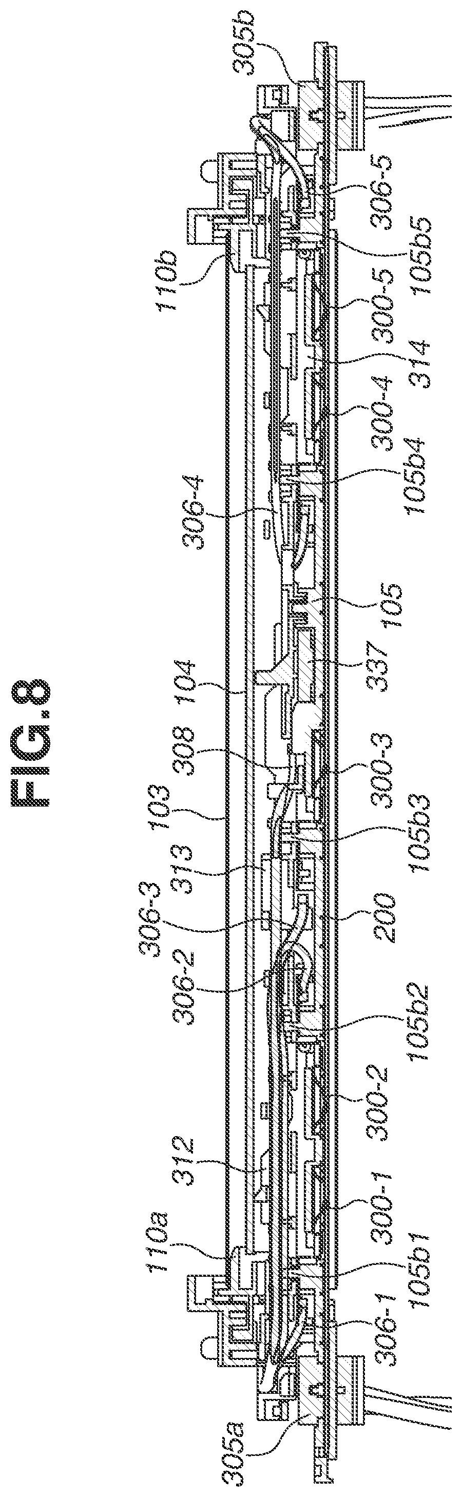 Patent US12321117 Figure 8 – Fixing device in which a power supply terminal in contact with an electrode of a heater and a power supply cable are arranged in an internal space of a film