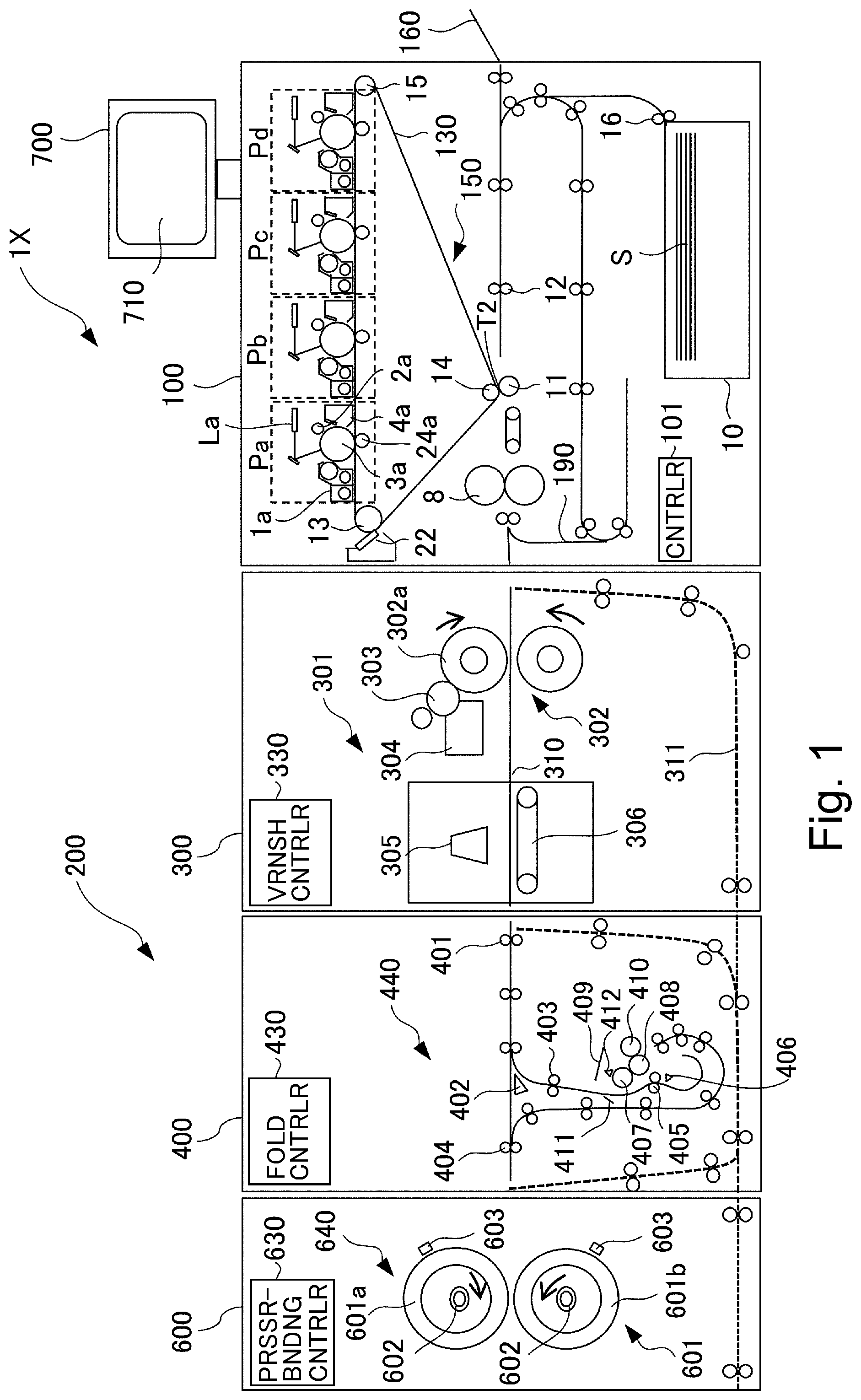Patent US12321121 Figure 1 – Image forming system with pressure-bonding of folded recording material