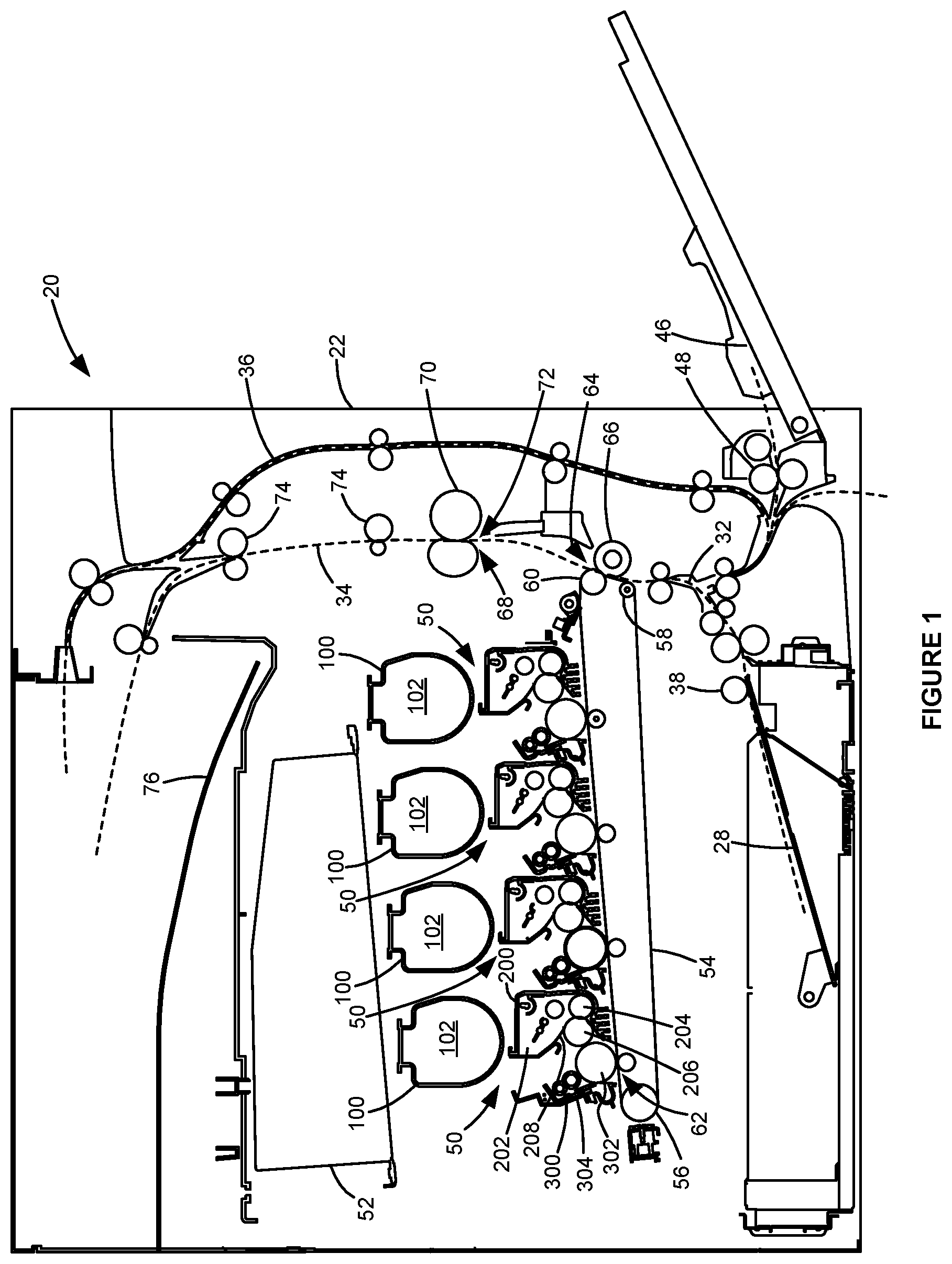 Patent US12321126 Figure 1 – Latching assembly for a toner container