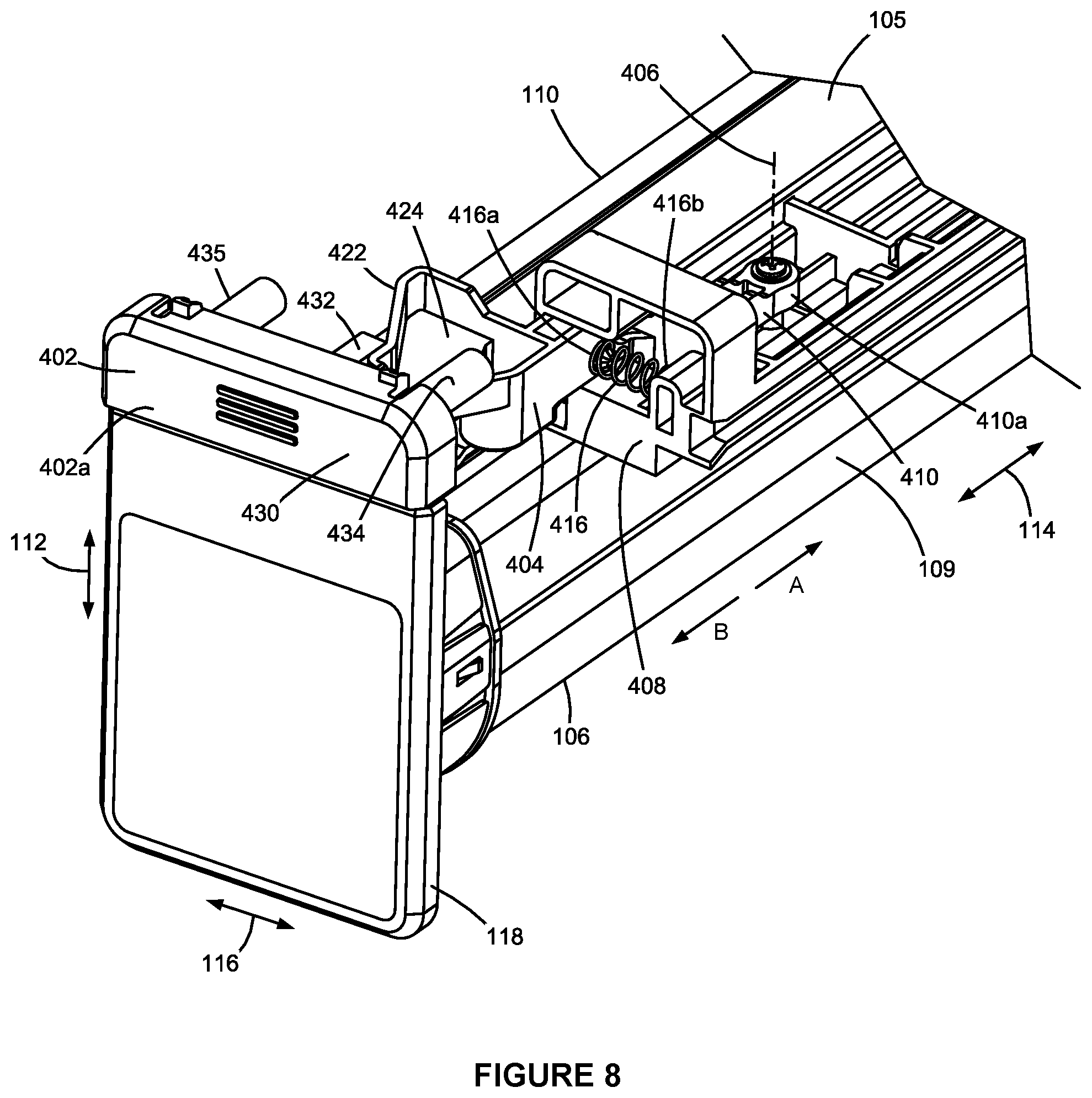 Patent US12321126 Figure 6 – Latching assembly for a toner container