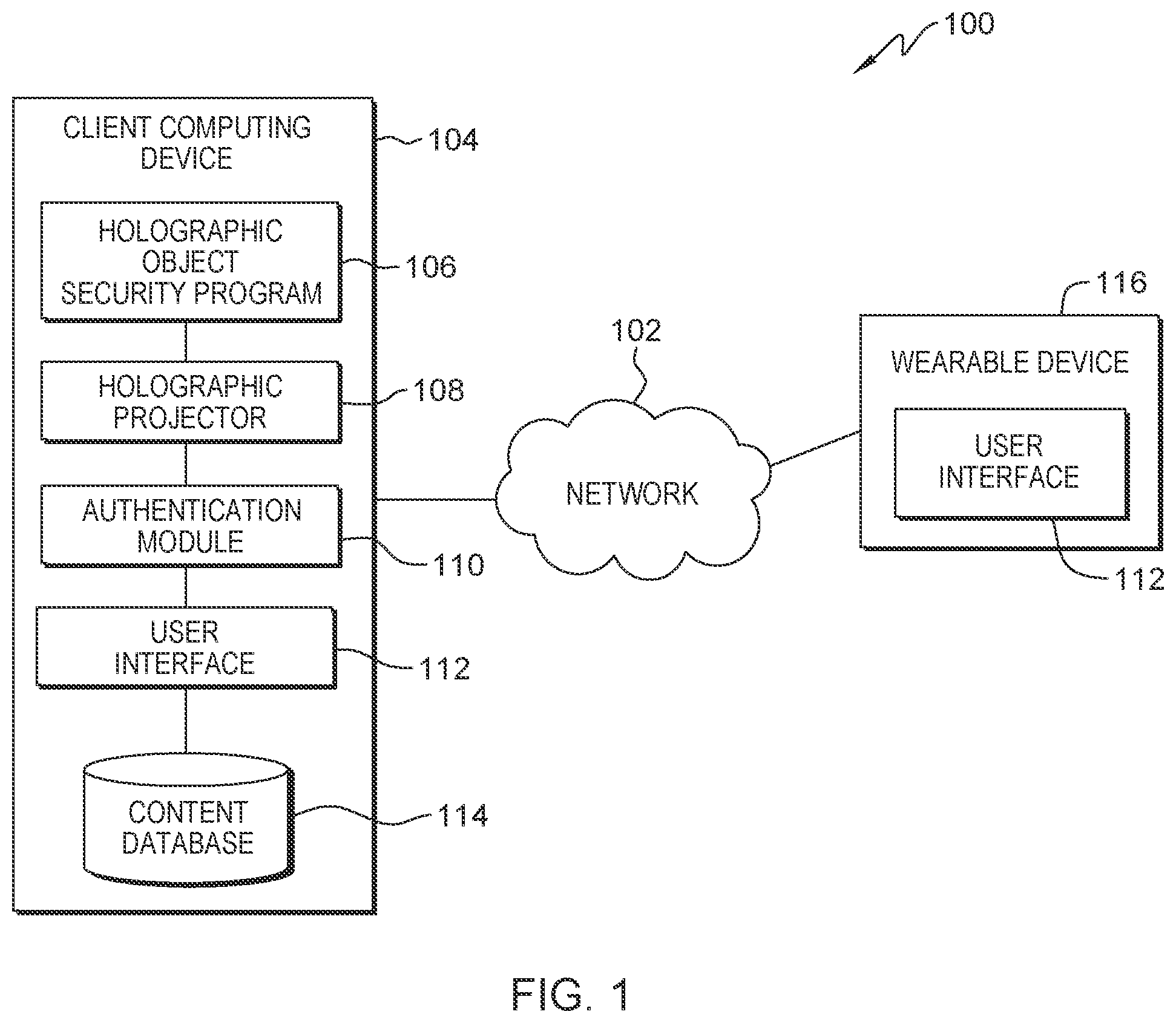 Patent US12321133 — Security for displayed confidential holographic objects — Figure 1