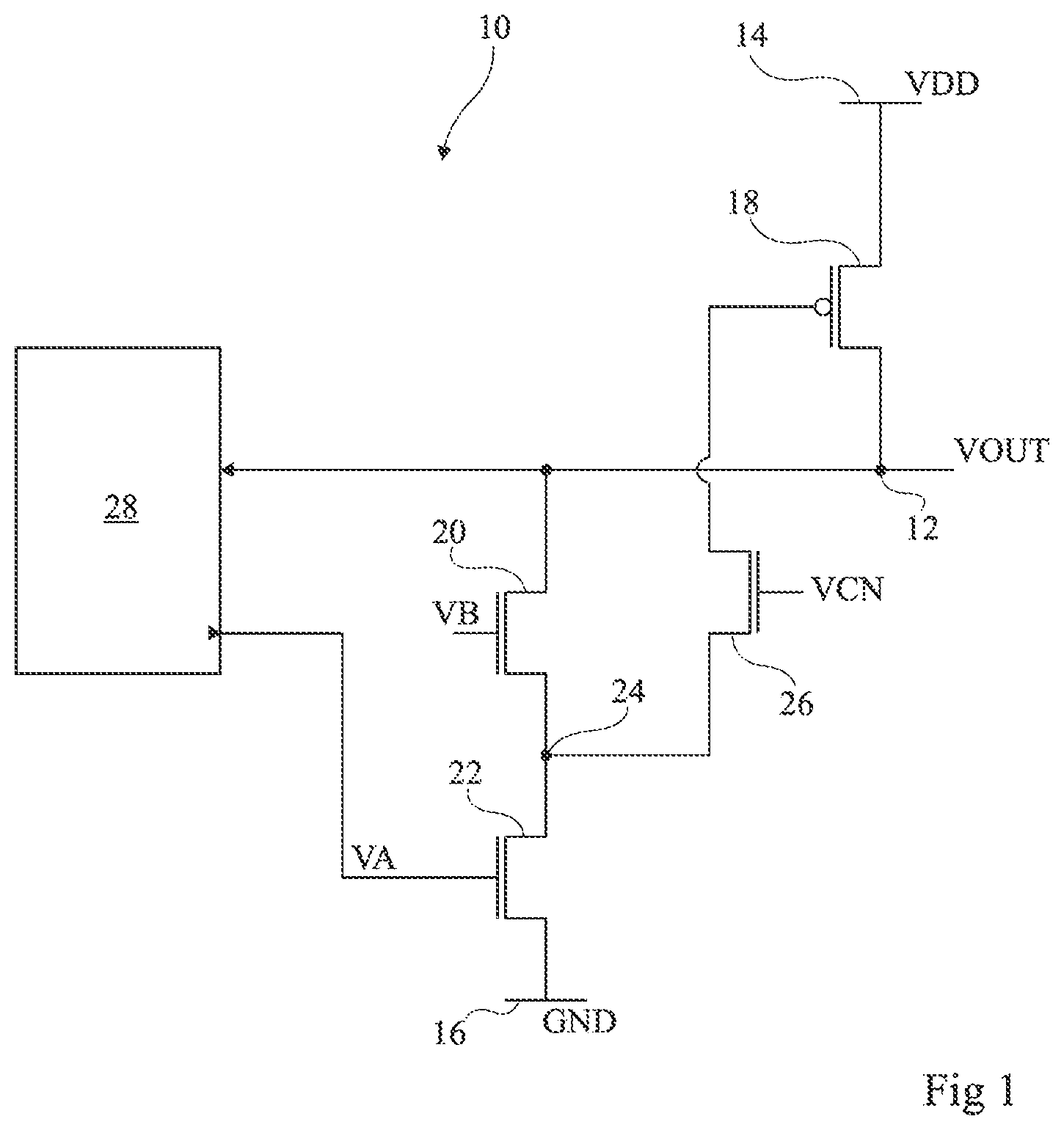 Patent US12321187 Figure 1 – Low dropout voltage regulator having a transistor assembly