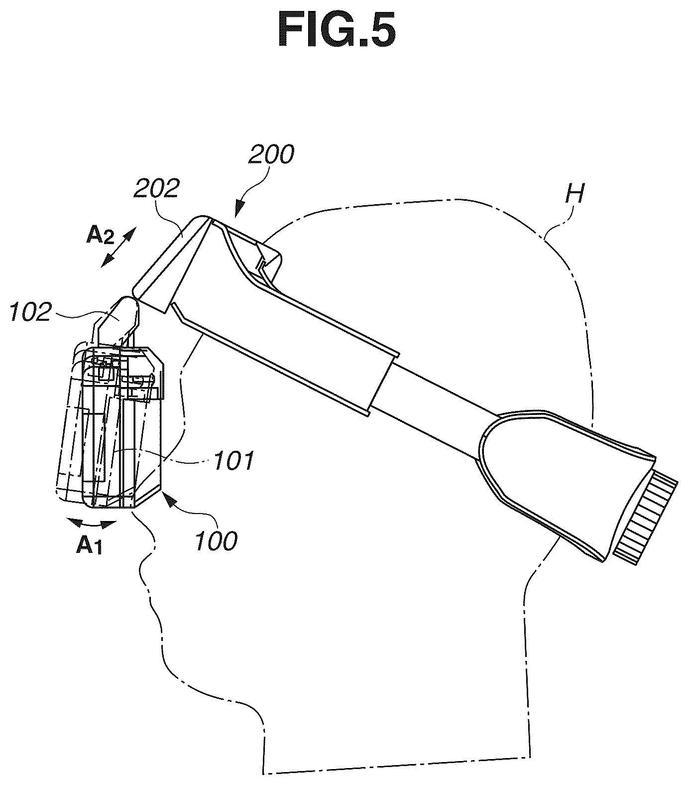 Patent US12321194 Figure 5 – Head mounted display with flip-up display device