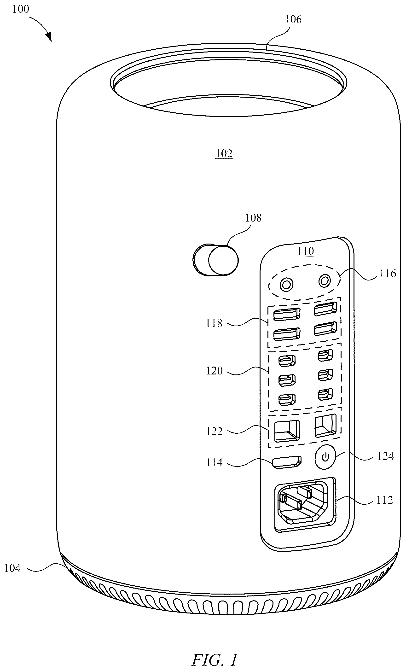 Patent US12321205 Figure 1 – Desktop electronic device