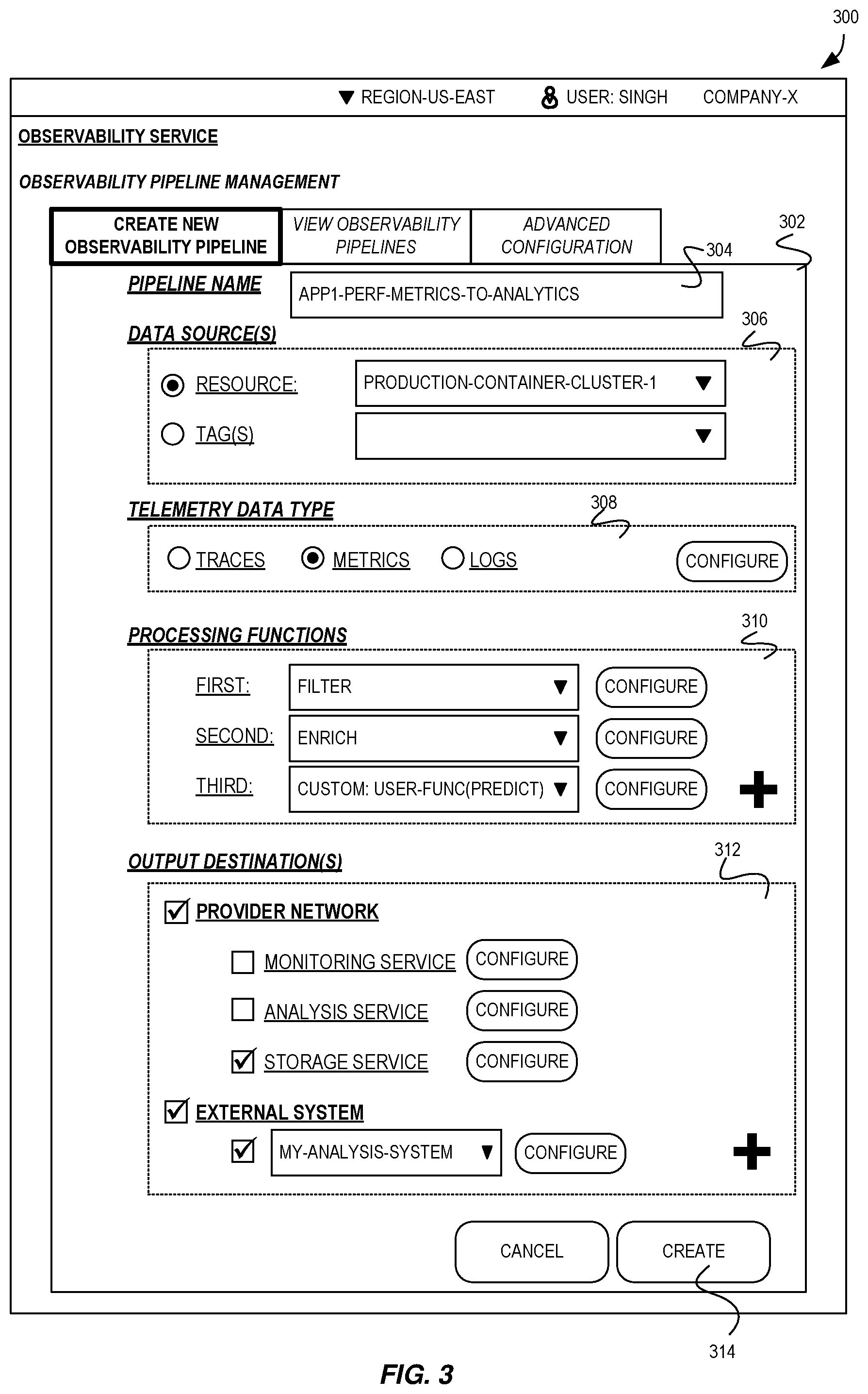 Patent US12321250 Figure 3 – Configurable telemetry data processing via observability pipelines