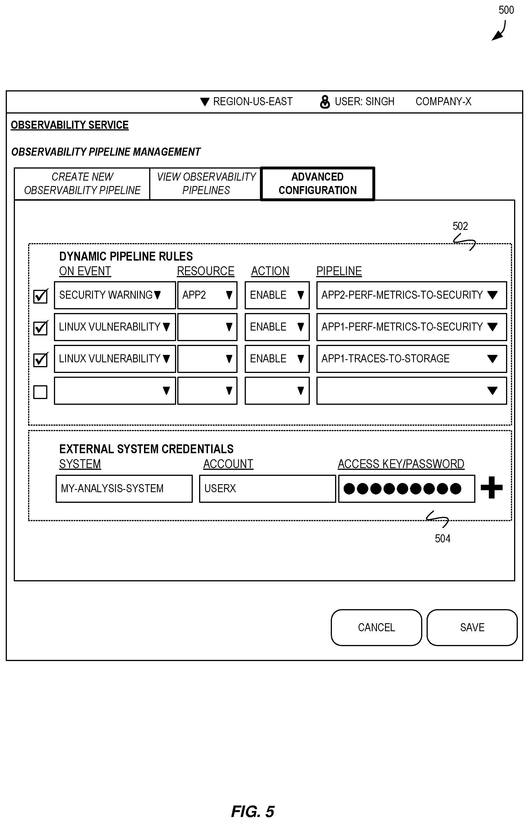 Patent US12321250 Figure 5 – Configurable telemetry data processing via observability pipelines