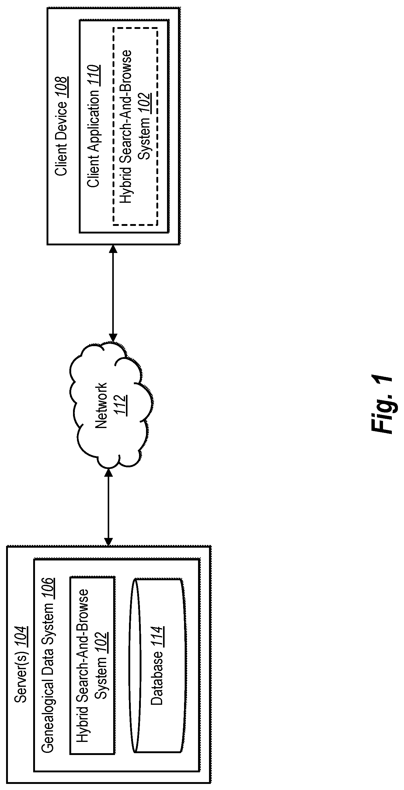 Patent US12321341 Figure 1 – Hybrid search-and-browse interface
