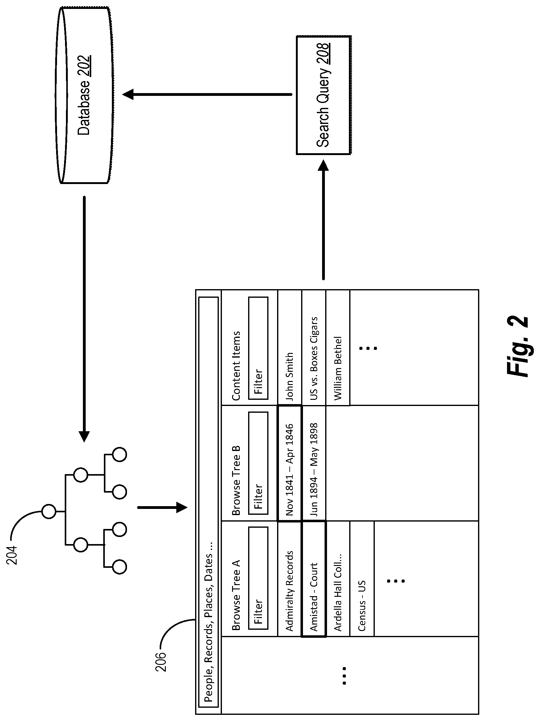 Patent US12321341 Figure 2 – Hybrid search-and-browse interface