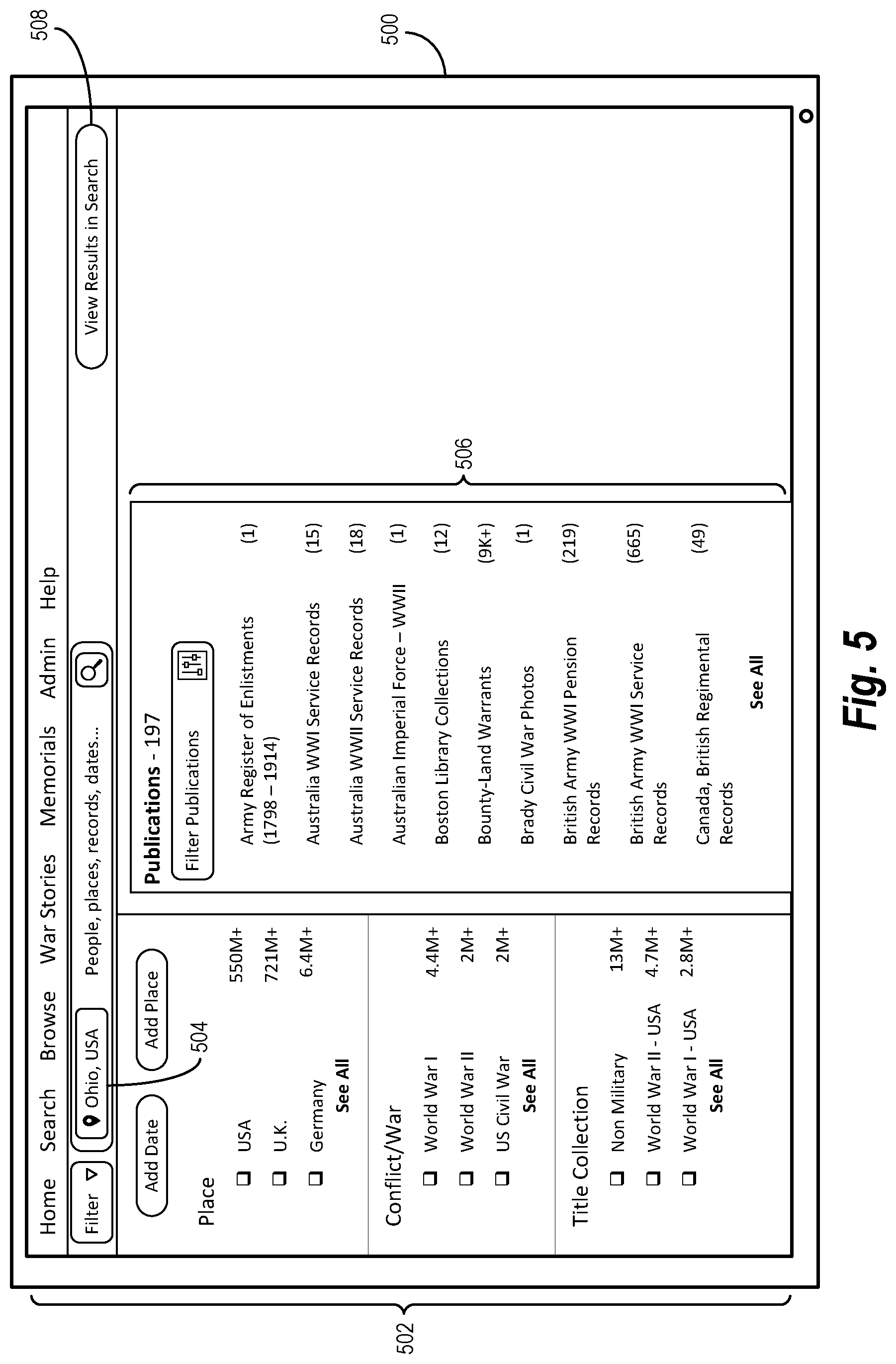 Patent US12321341 Figure 5 – Hybrid search-and-browse interface