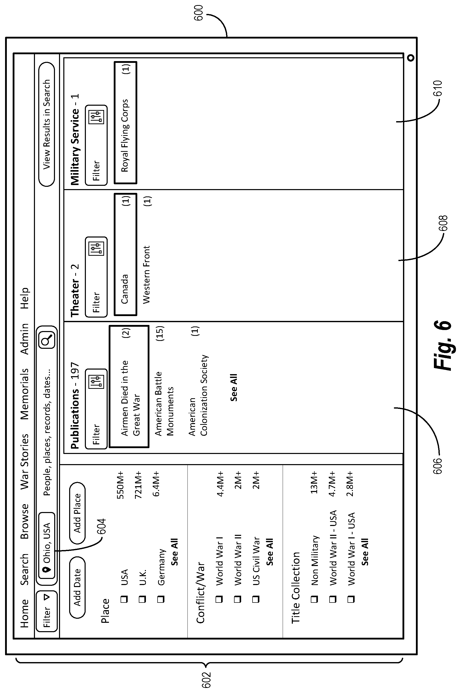 Patent US12321341 Figure 6 – Hybrid search-and-browse interface