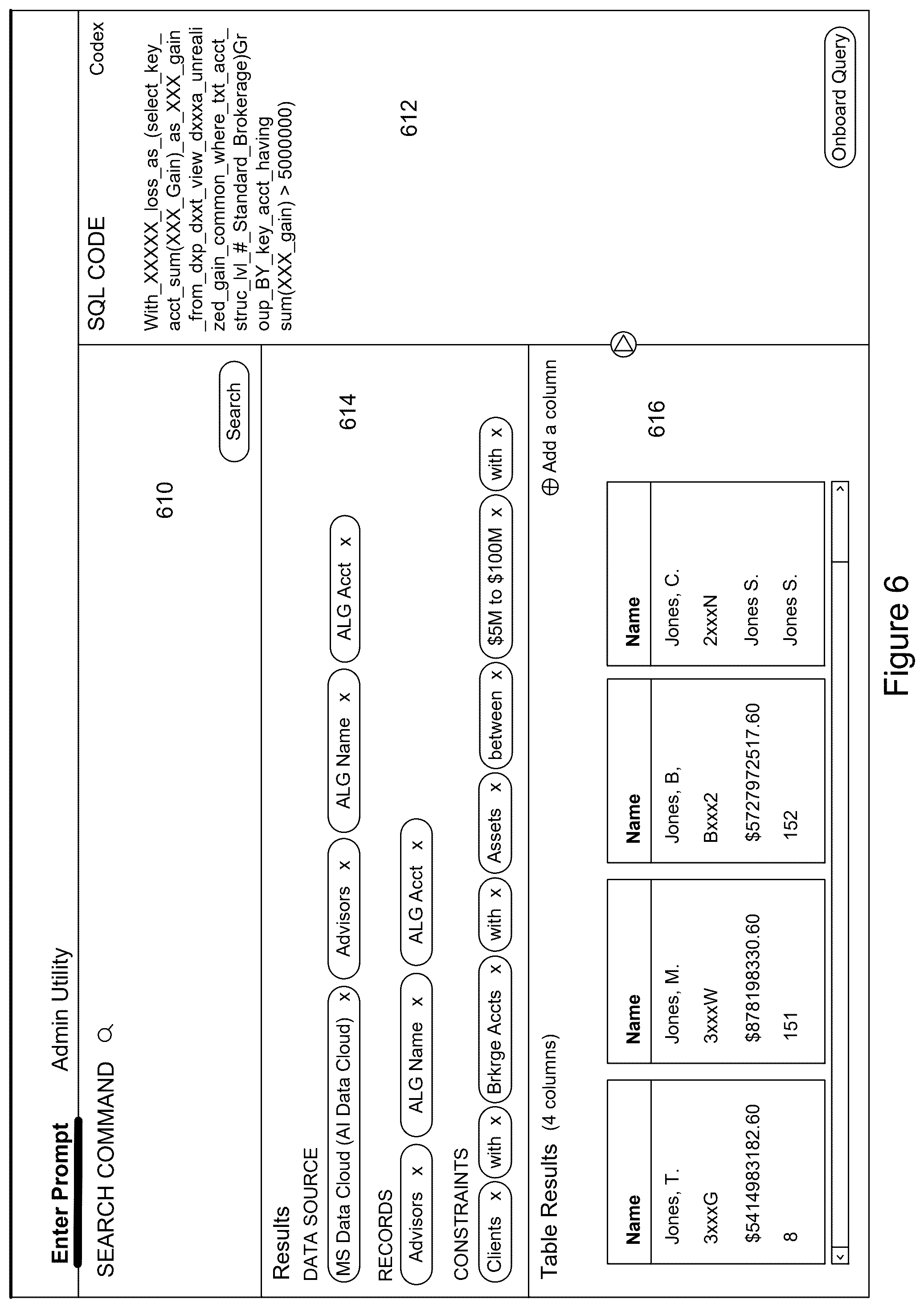 Patent US12321343 Figure 6 – Natural language to SQL on custom enterprise data warehouse powered by generative artificial intelligence