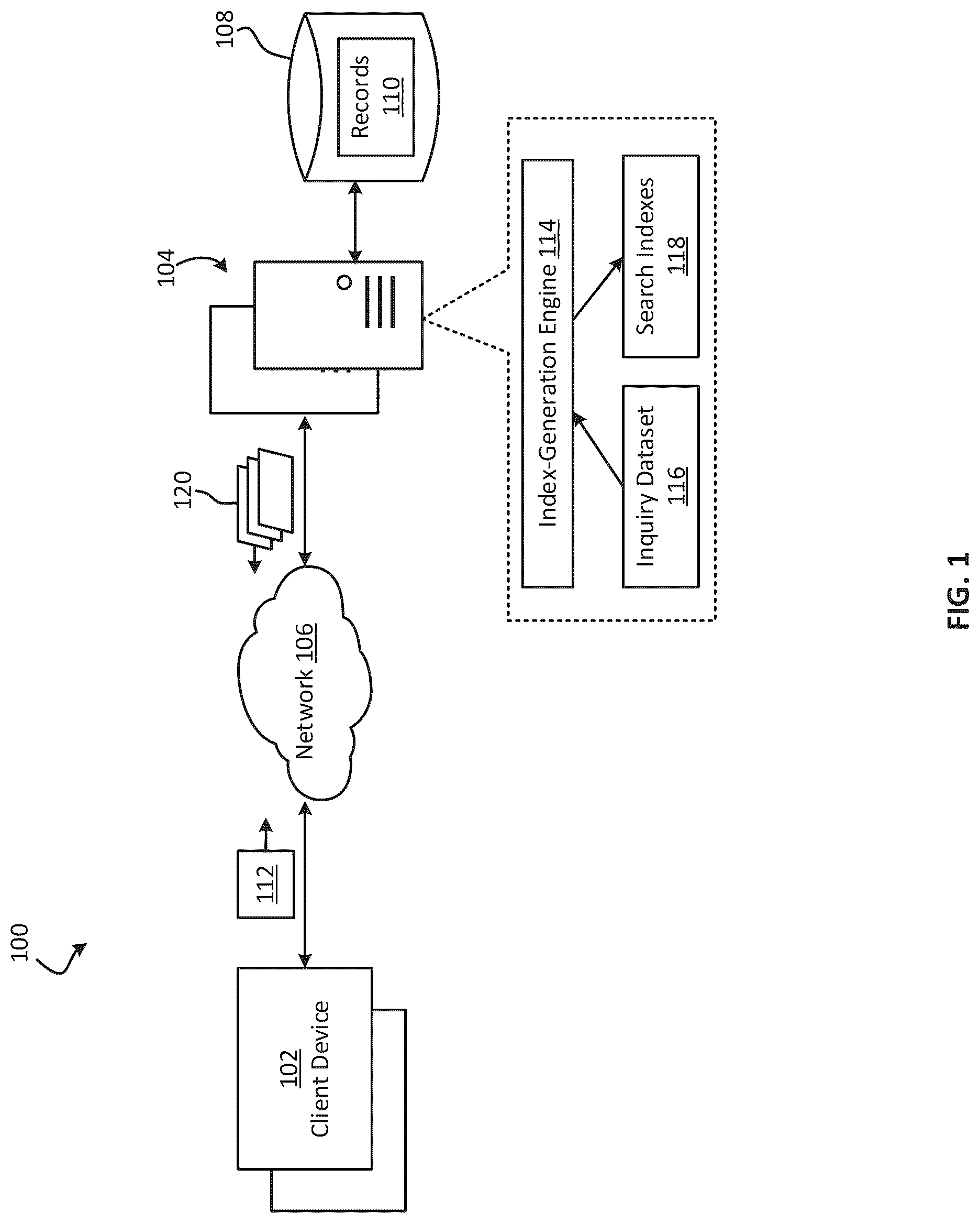 Patent US12321387 Figure 1 – Automatically generating search indexes for expediting searching of a computerized database