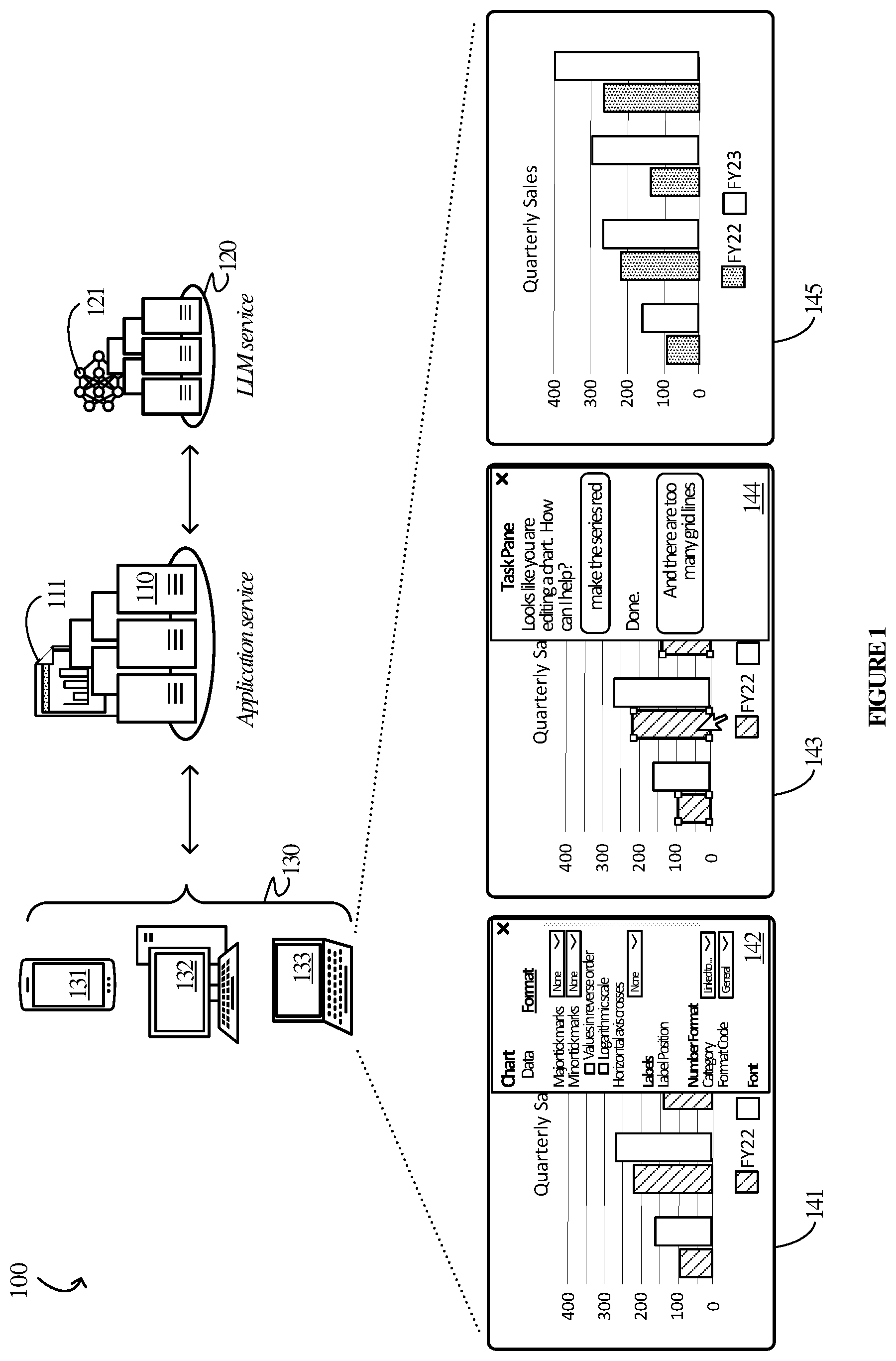 Patent US12321393 Figure 1 – LLM integrations for data visualization in spreadsheet environments