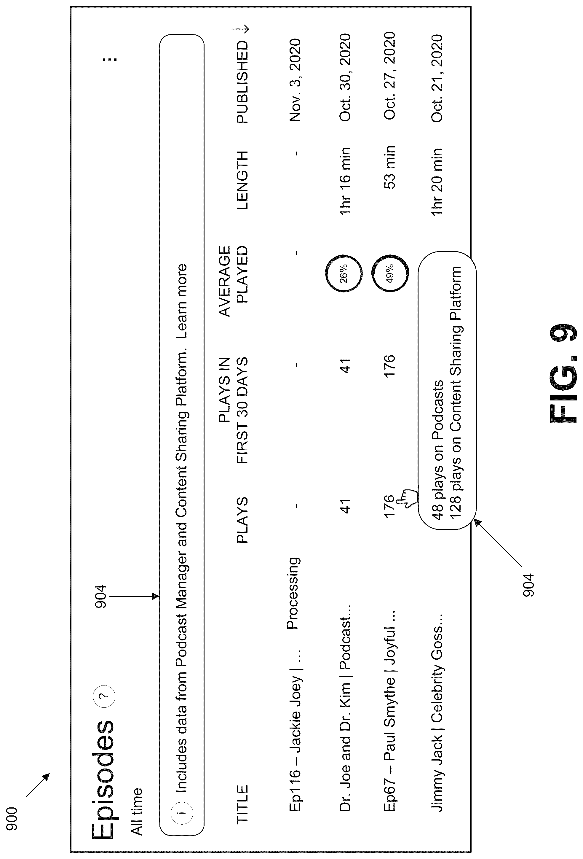 Patent US12321413 Figure 9 – Matching video content to podcast episodes