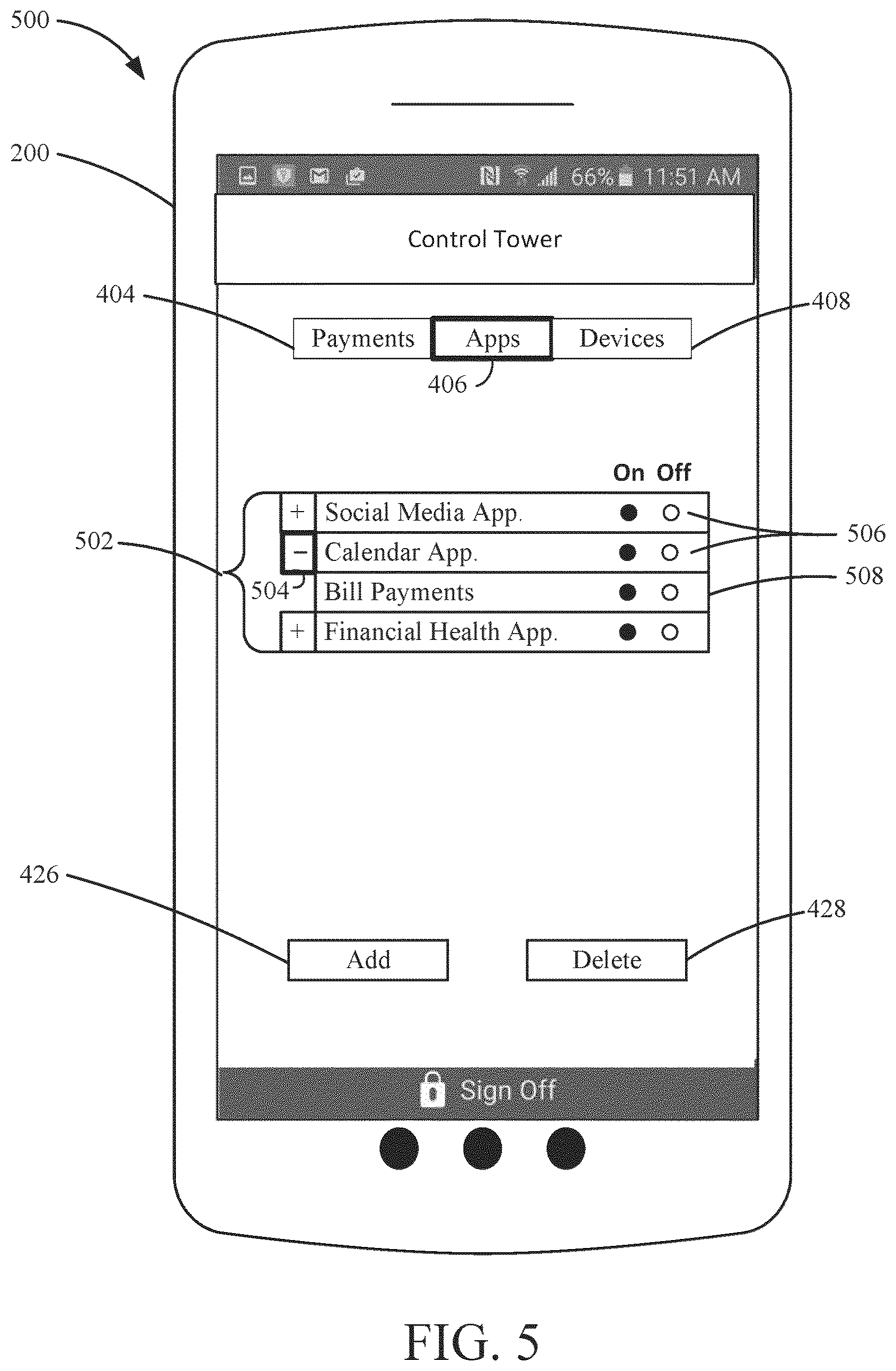 Patent US12321490 Figure 5 – Scrubbing account data accessed via links to applications or devices