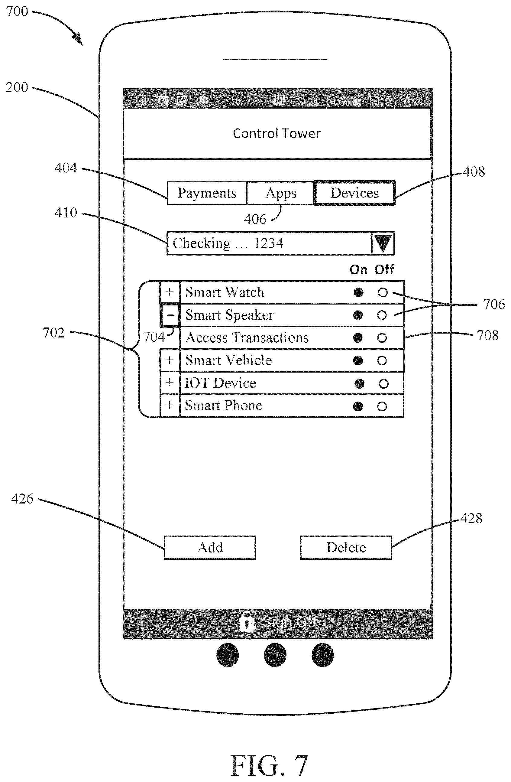 Patent US12321490 Figure 7 – Scrubbing account data accessed via links to applications or devices