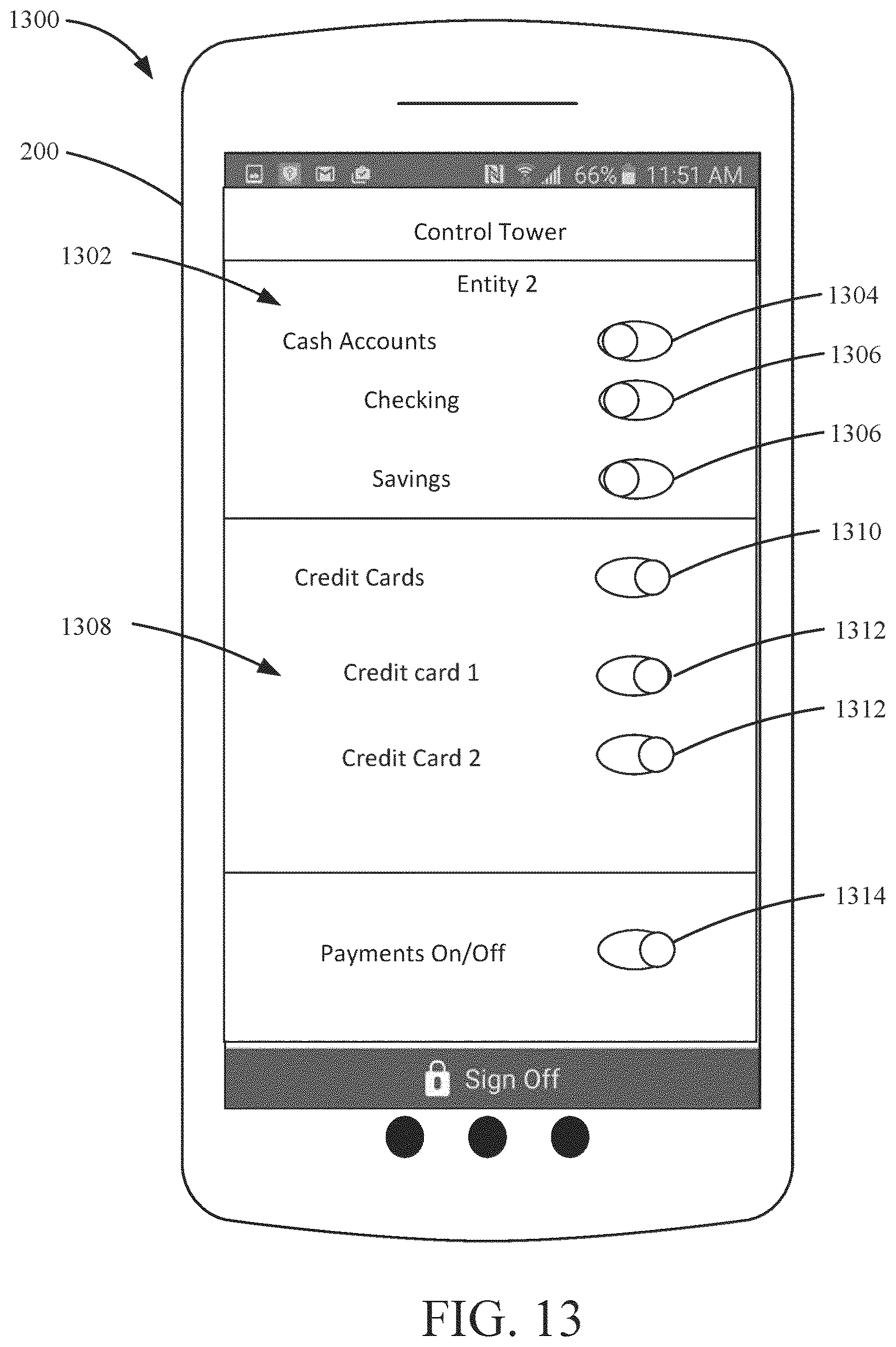 Patent US12321490 Figure 13 – Scrubbing account data accessed via links to applications or devices