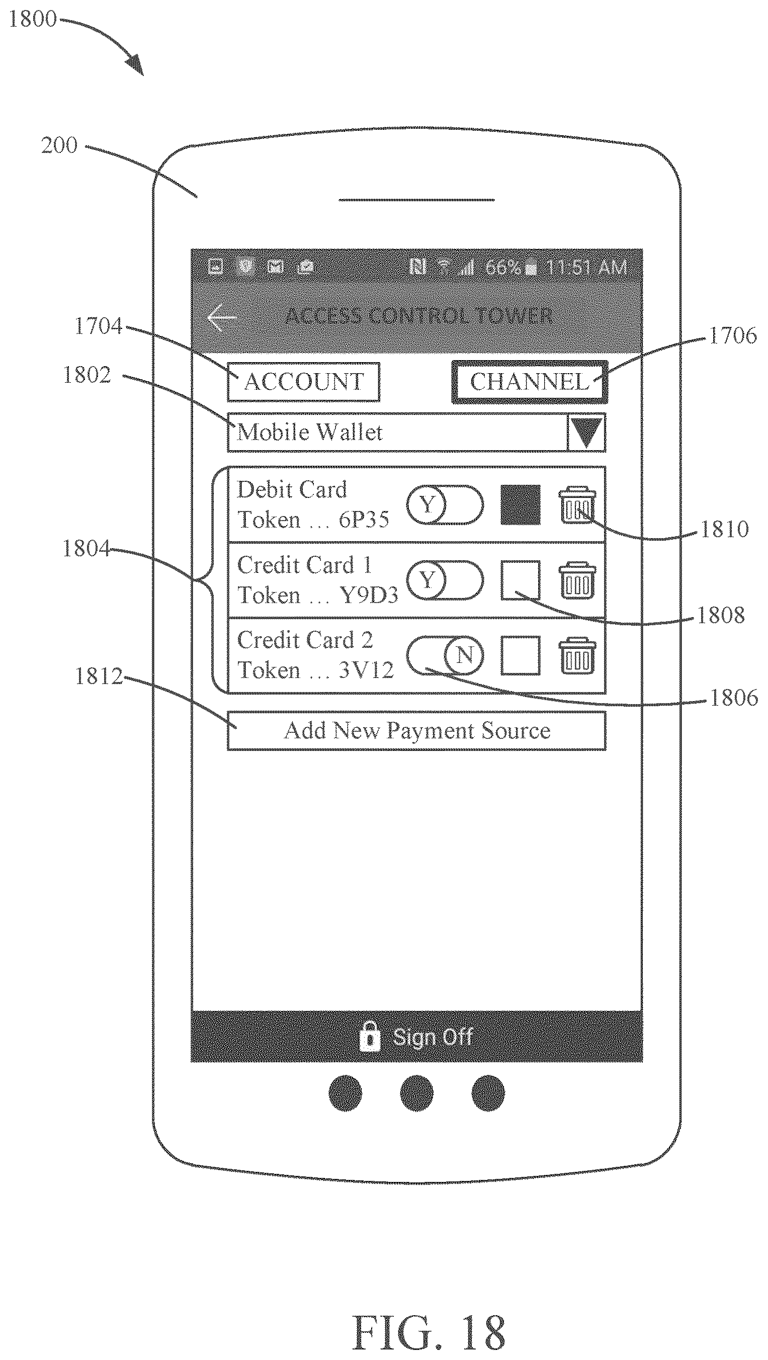 Patent US12321490 Figure 18 – Scrubbing account data accessed via links to applications or devices