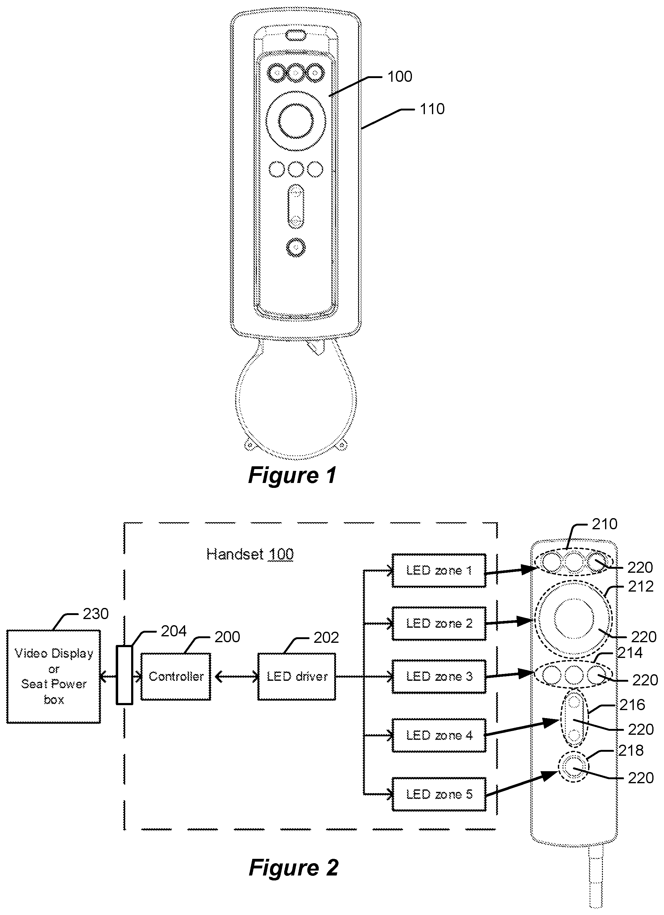 Patent US12321533 Figure 1 – Handsets for controlling inflight entertainment systems