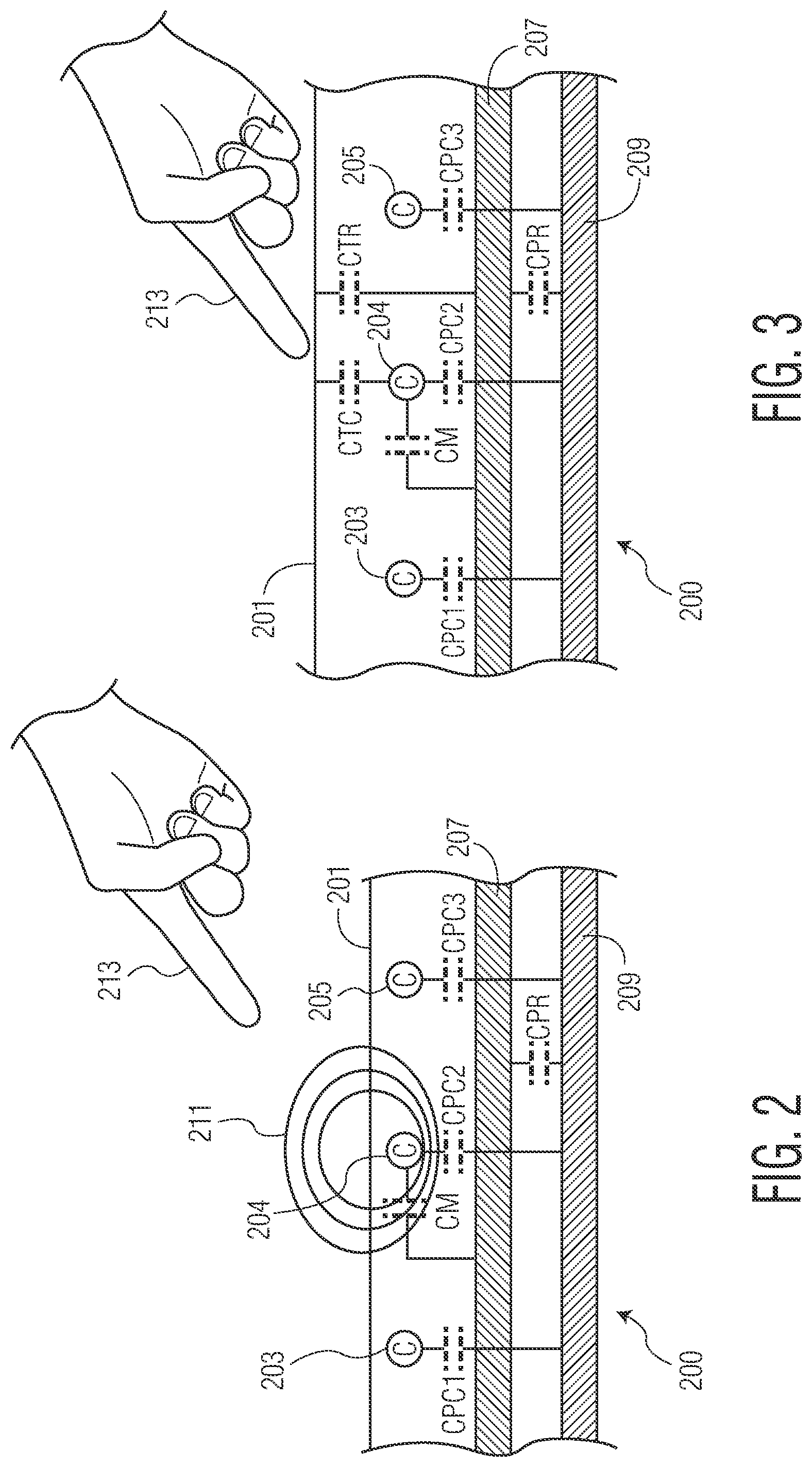 Patent US12321548 Figure 2 – Tough panel location detection with different frequency-phase offset combinations of electrode signals