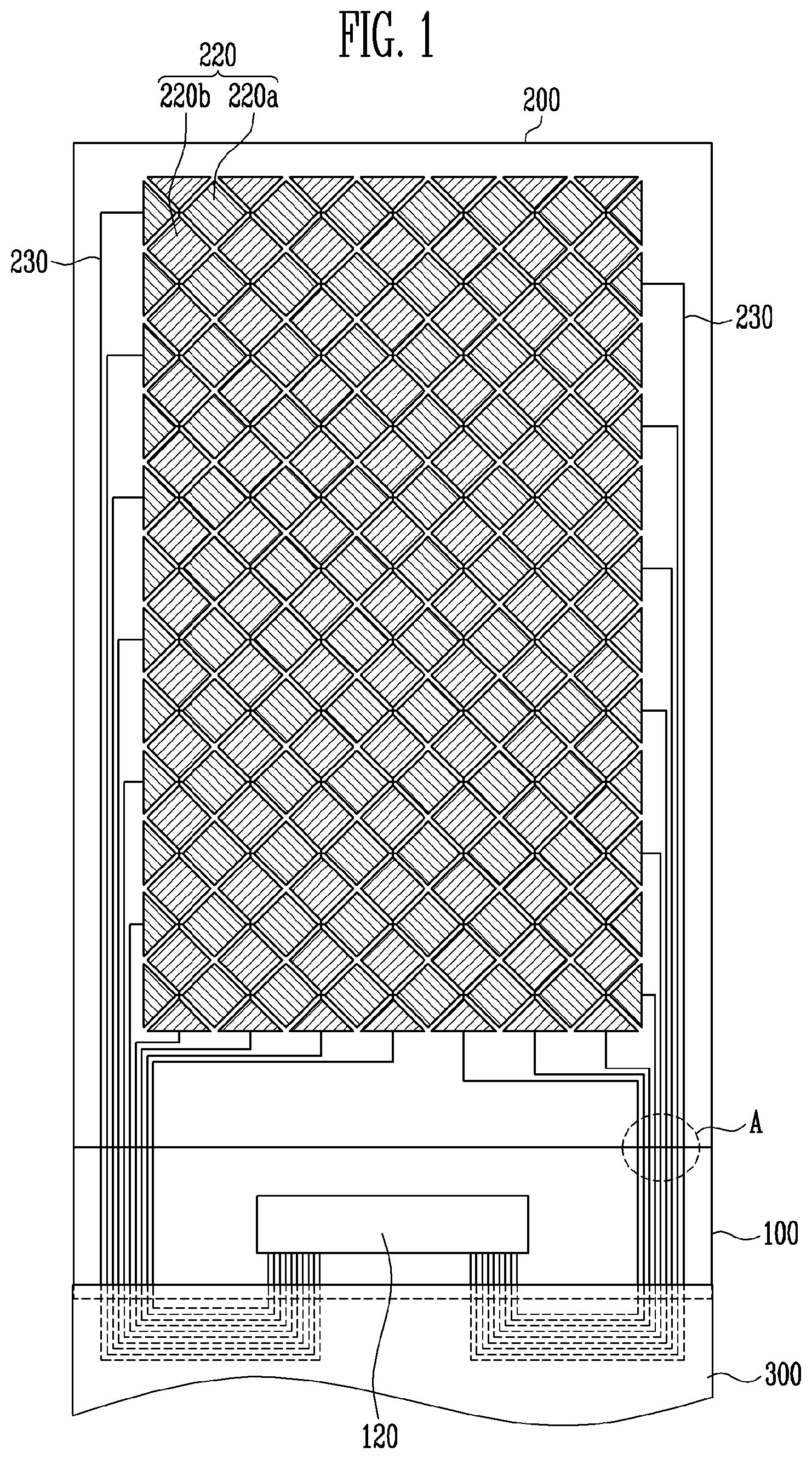 Patent US12321555 Figure 1 – Flat panel display with integrated touch screen panel