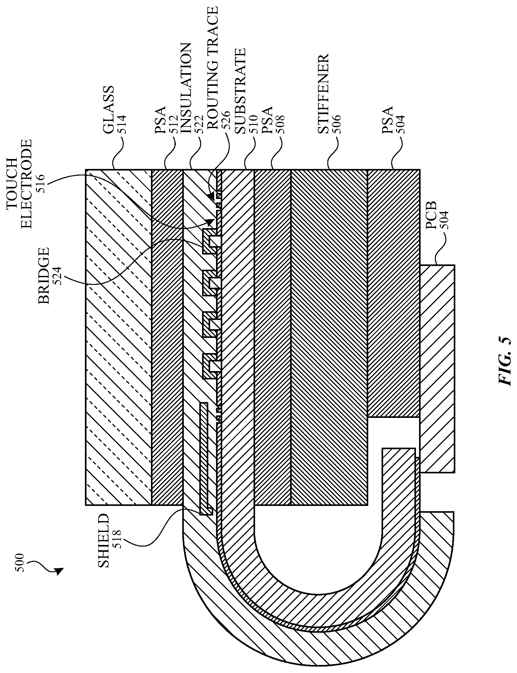 Patent US12321556 Figure 5 – Touch sensor panel with reduced dimensions and cross-coupling