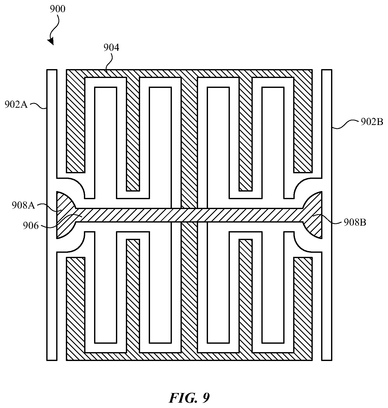 Patent US12321556 Figure 9 – Touch sensor panel with reduced dimensions and cross-coupling