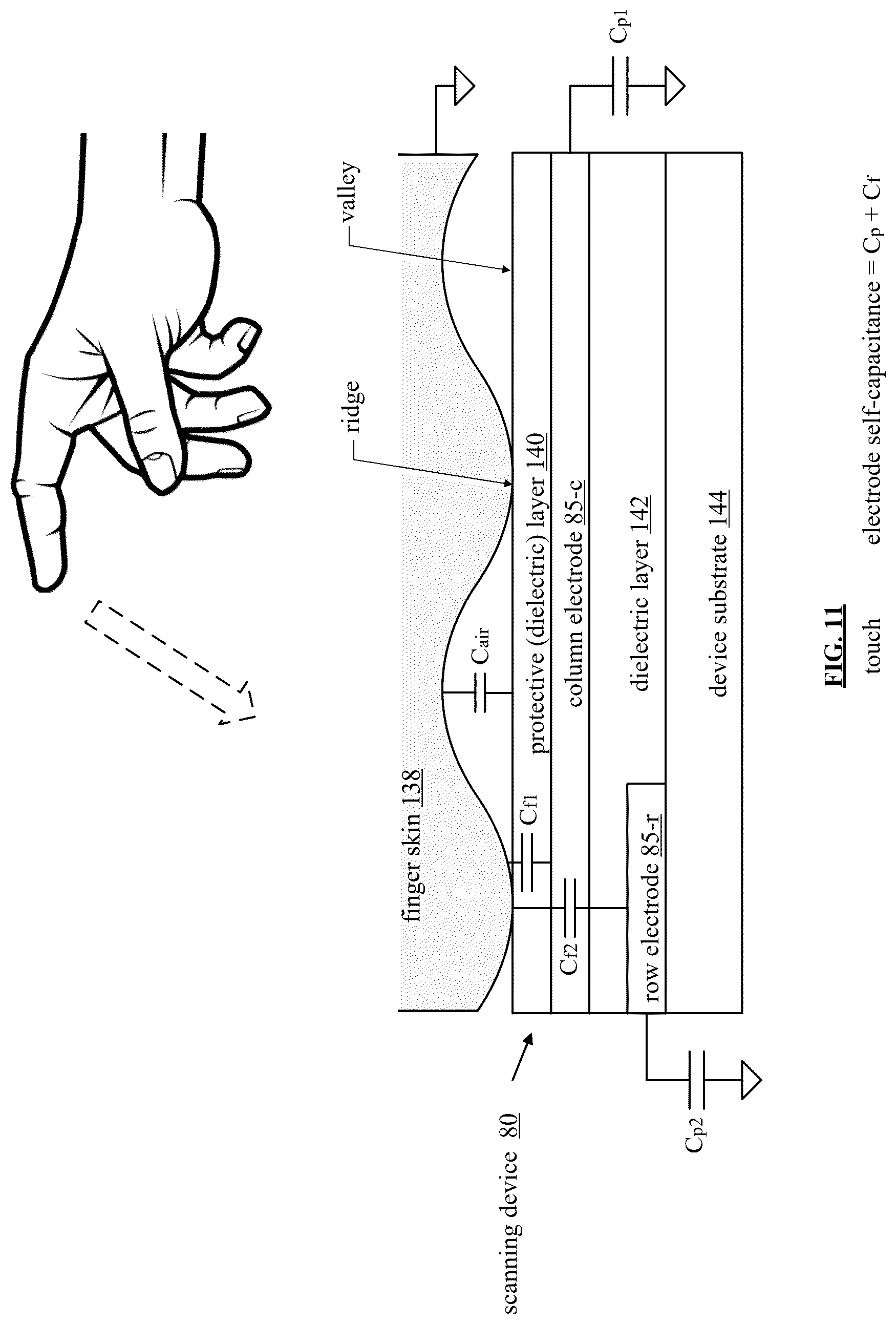 Patent US12321560 Figure 8 – Fingerprint imaging device incorporating electrodes and drive-sense circuitry