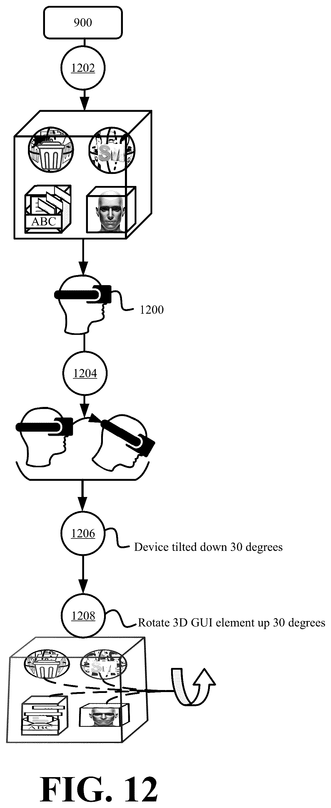 Patent US12321562 Figure 12 – Systems and methods for interacting with three-dimensional graphical user interface elements to control computer operation