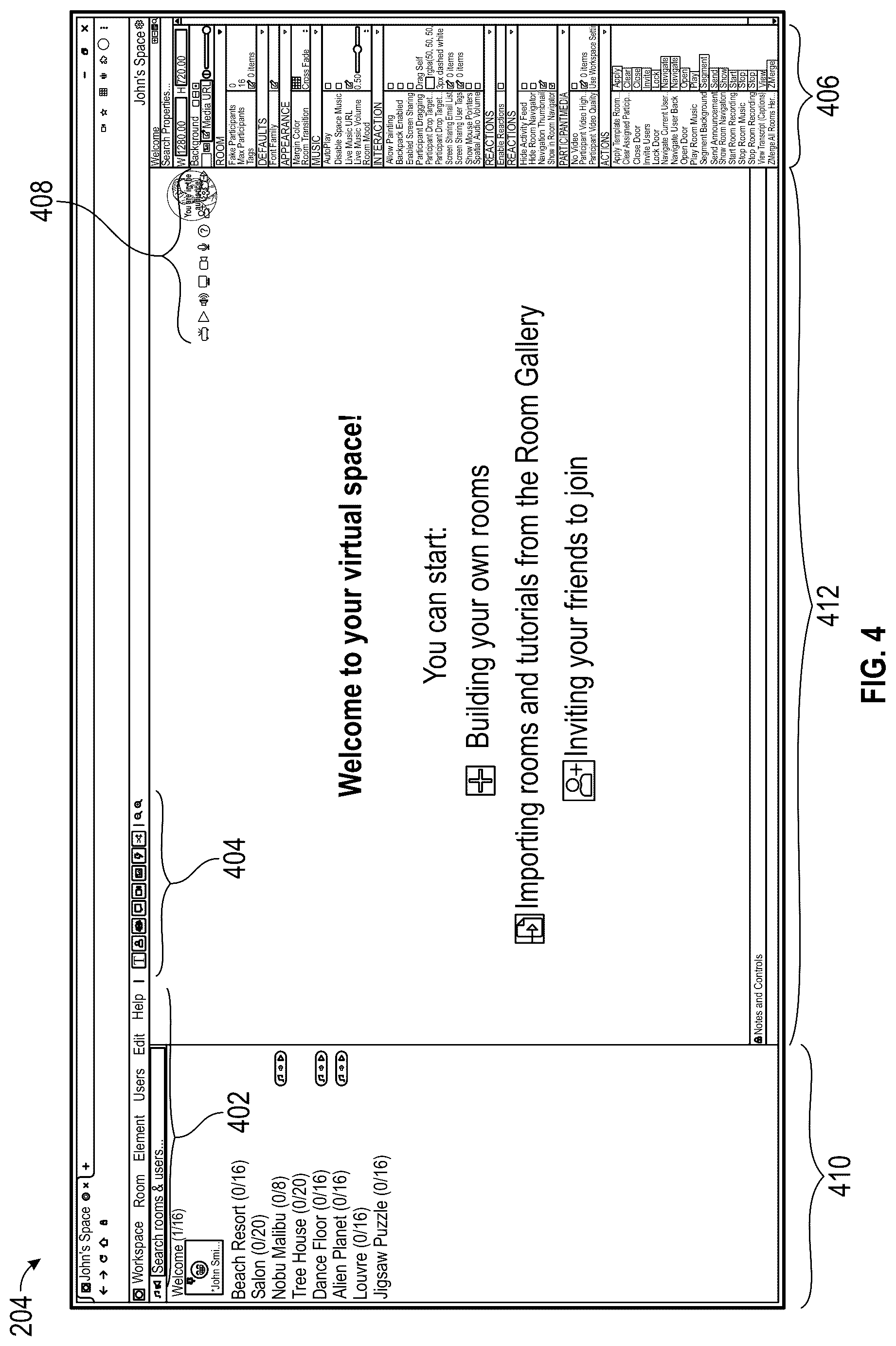 Patent US12321564 Figure 4 – Presenting participant reactions within a virtual working environment