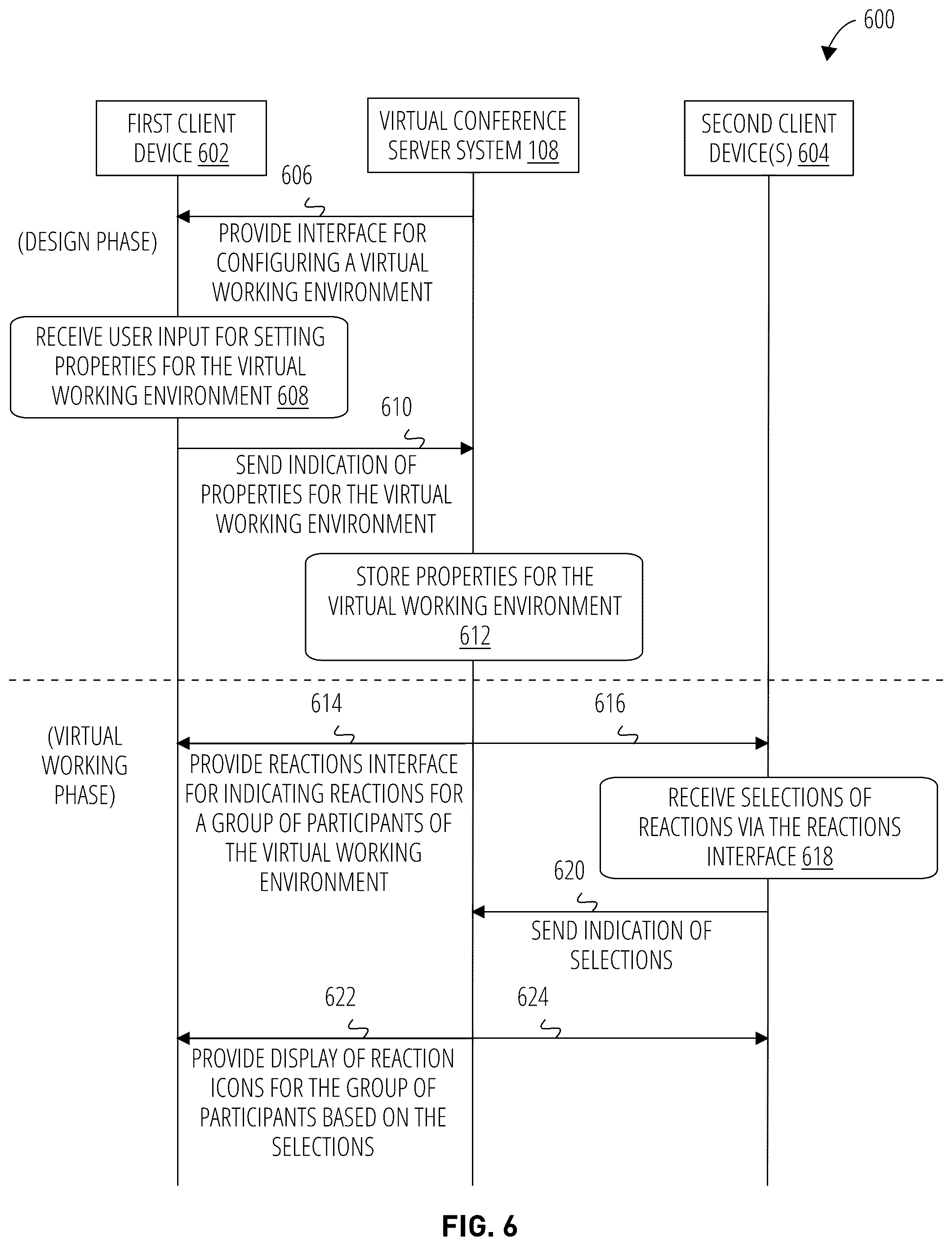 Patent US12321564 Figure 6 – Presenting participant reactions within a virtual working environment