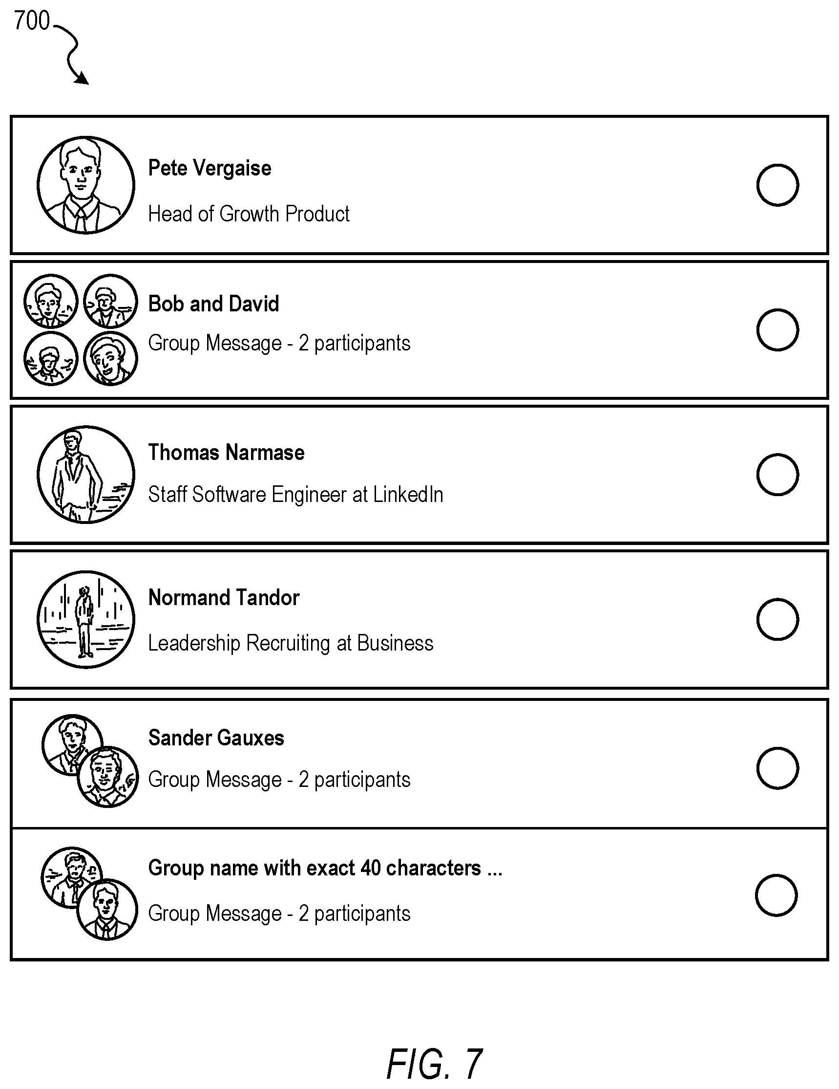 Patent US12321566 Figure 7 – Message application improvement for recalling one to many private conversations