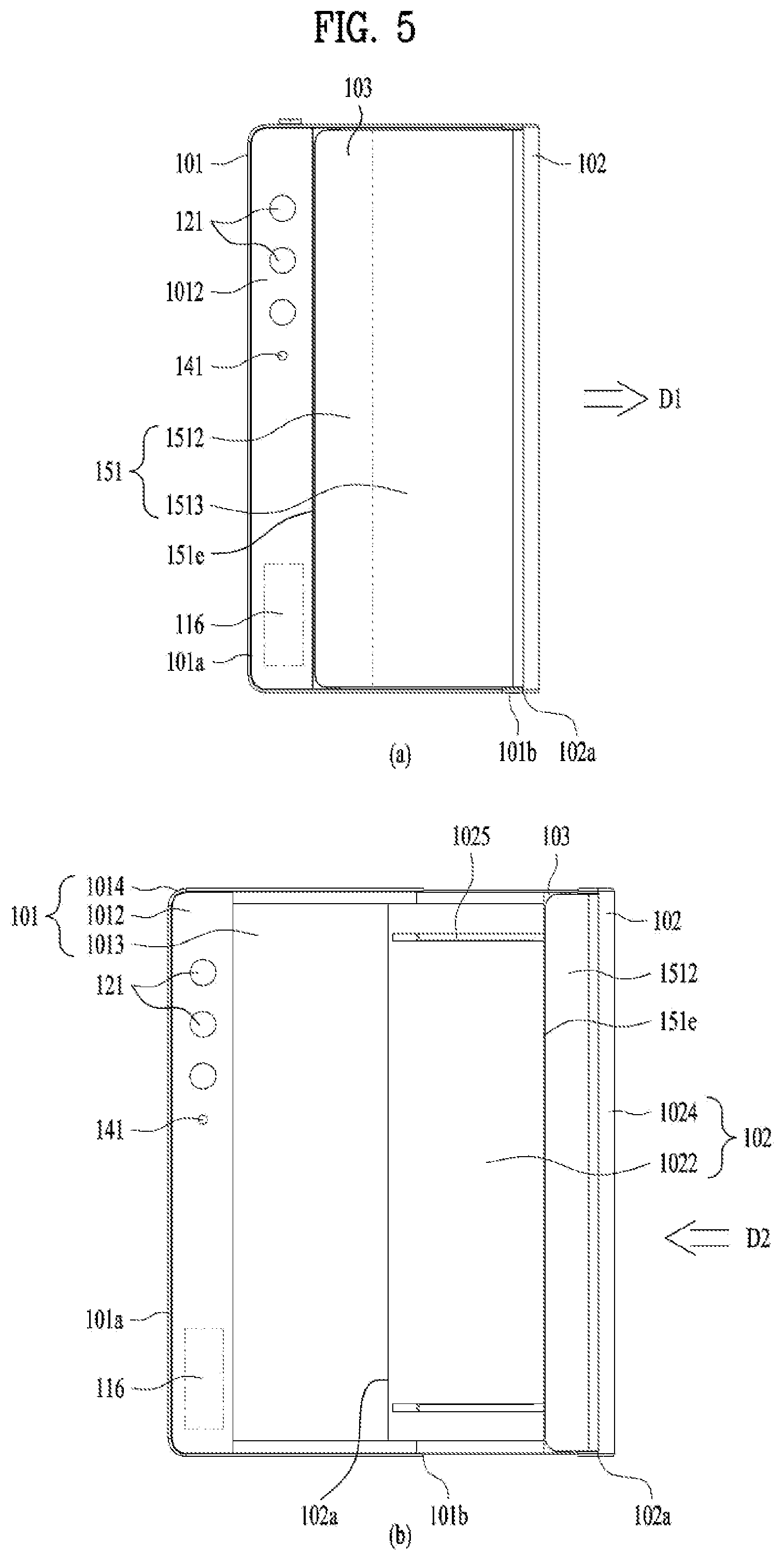 Patent US12321587 Figure 5 – Mobile terminal including flexible display unit having first and second display