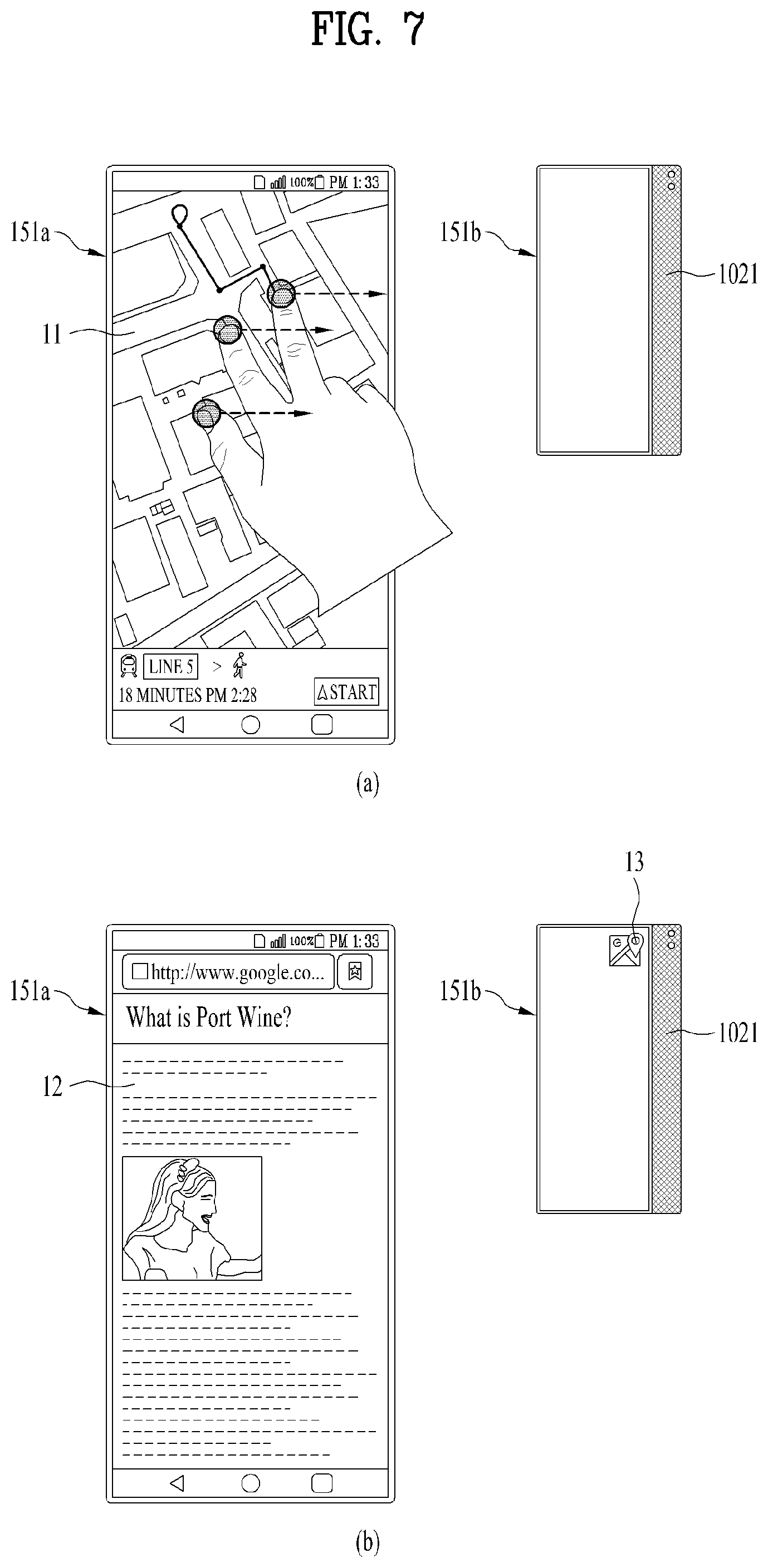 Patent US12321587 Figure 7 – Mobile terminal including flexible display unit having first and second display