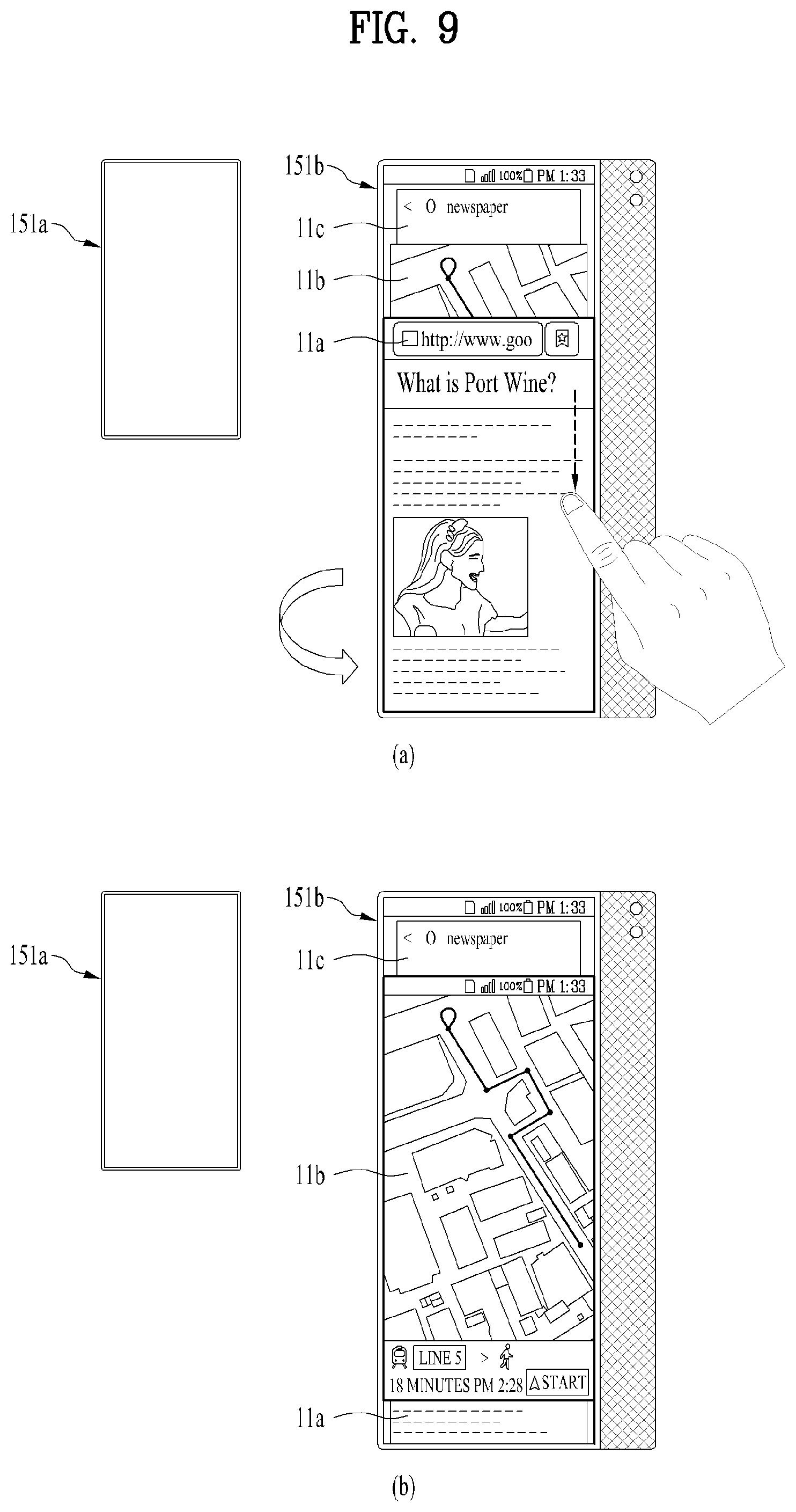 Patent US12321587 Figure 9 – Mobile terminal including flexible display unit having first and second display