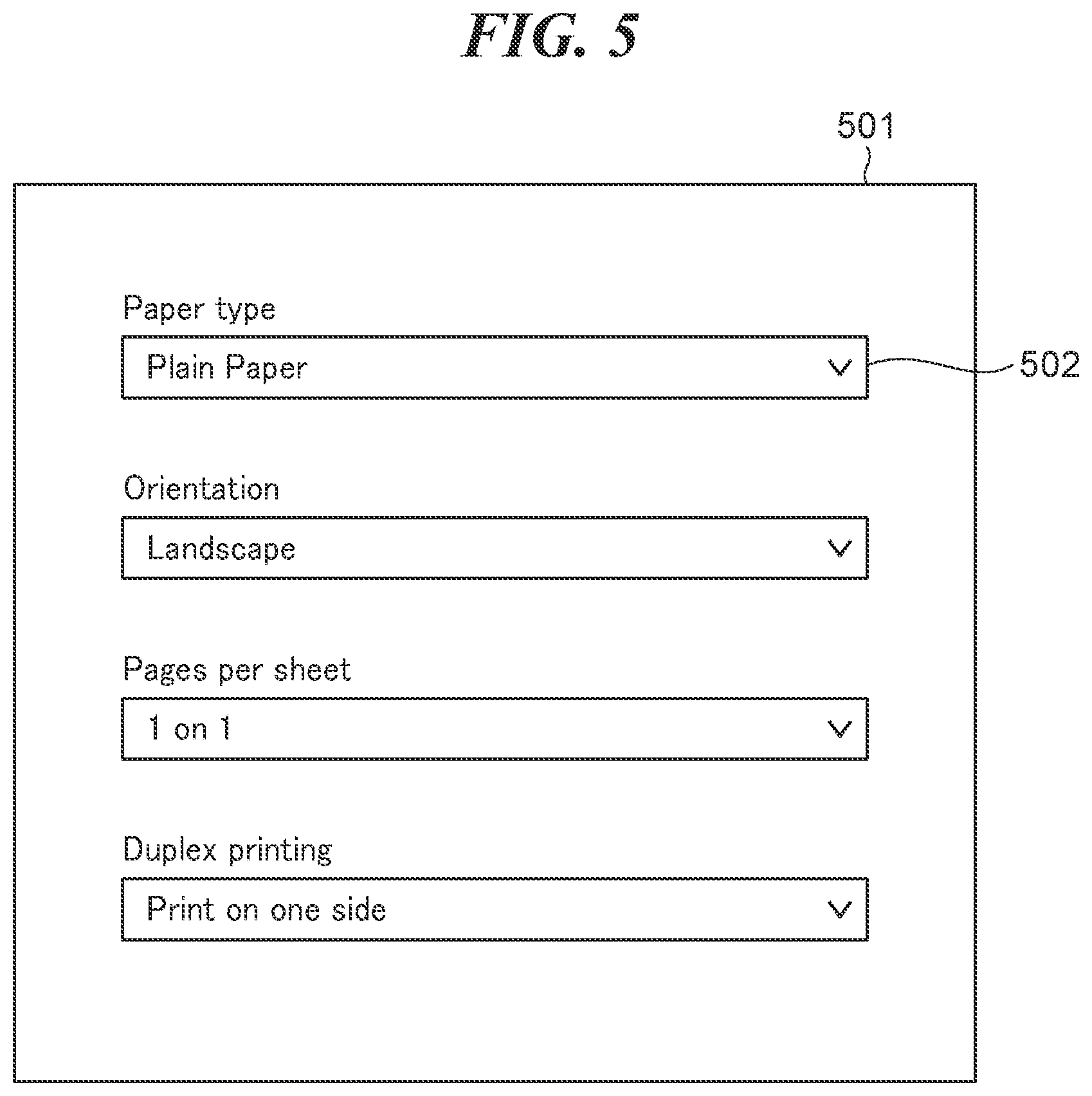 Patent US12321647 Figure 5 – Information processing apparatus capable of reducing load of providing print settings user interface, method of controlling information processing apparatus, and storage medium